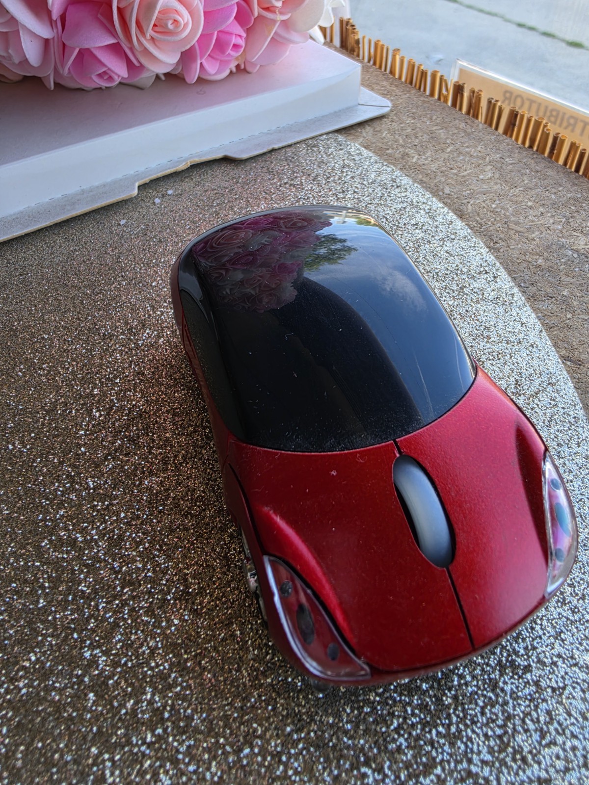 Car-Shaped Wireless Computer Mouse, Red & Black – USB Receiver Cordless Mouse