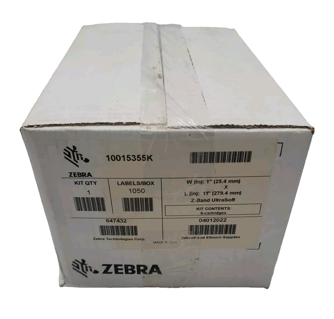 6 Pk Zebra 10015355K 1″×11″ Adult Z-Band UltraSoft Wristband Cartridge 175 White