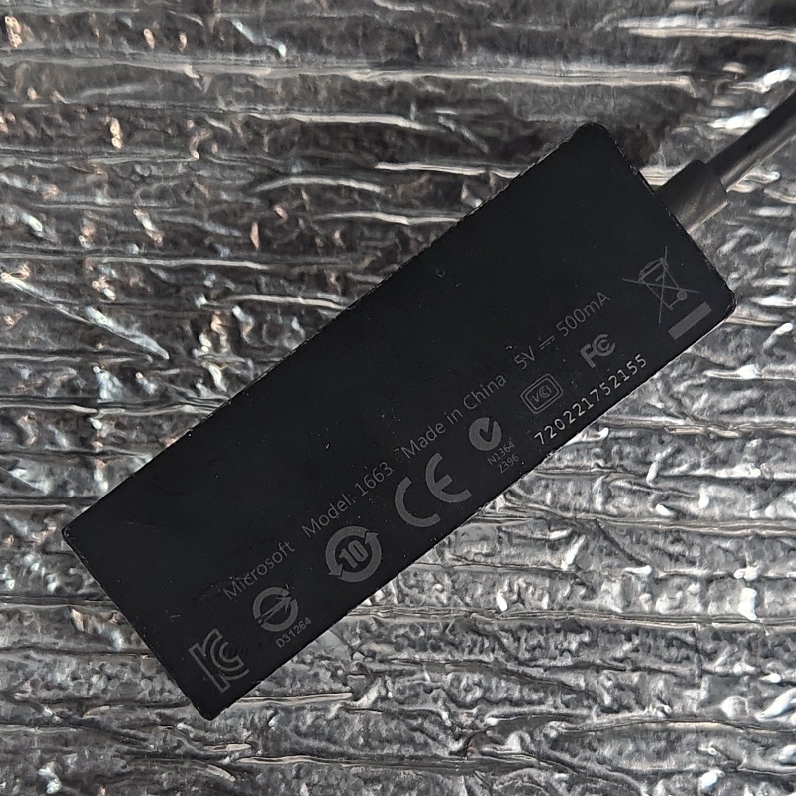 Microsoft USB to Ethernet Adapter Black 1:1 Less than 1 ft Model 1663 Portable