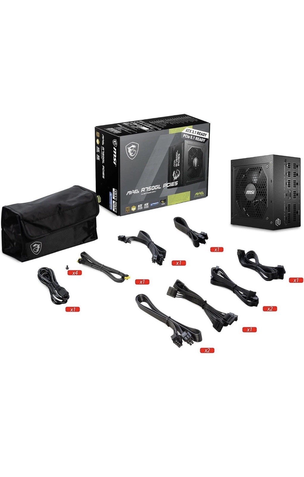 MSI – MAG A750GL PCIE 5 750W ATX 3.1 Full Modular 80+ Gold Gaming Power Supply