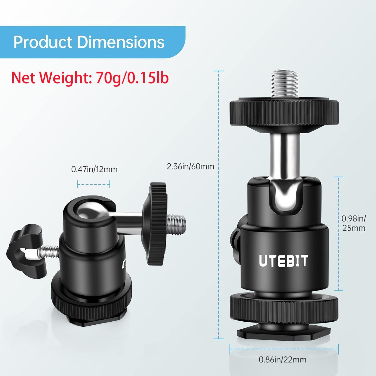 UTEBIT 2 Pack Universal 1/4″ Swivel Mini Ball Head 12MM BALL-2PACK, Black