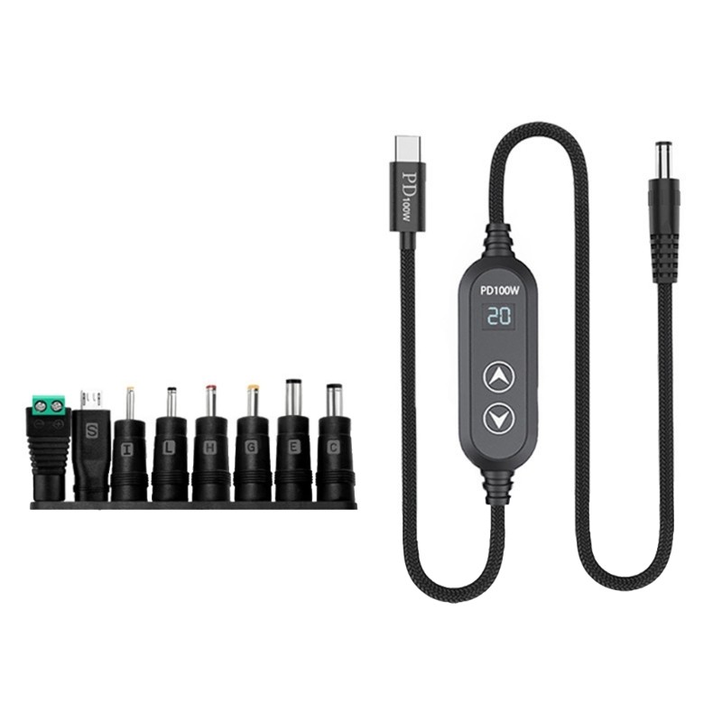 USB C DC5.5mm Power Supply 100W With 5V/12V/15V/19V/20V Output 8 Adapters