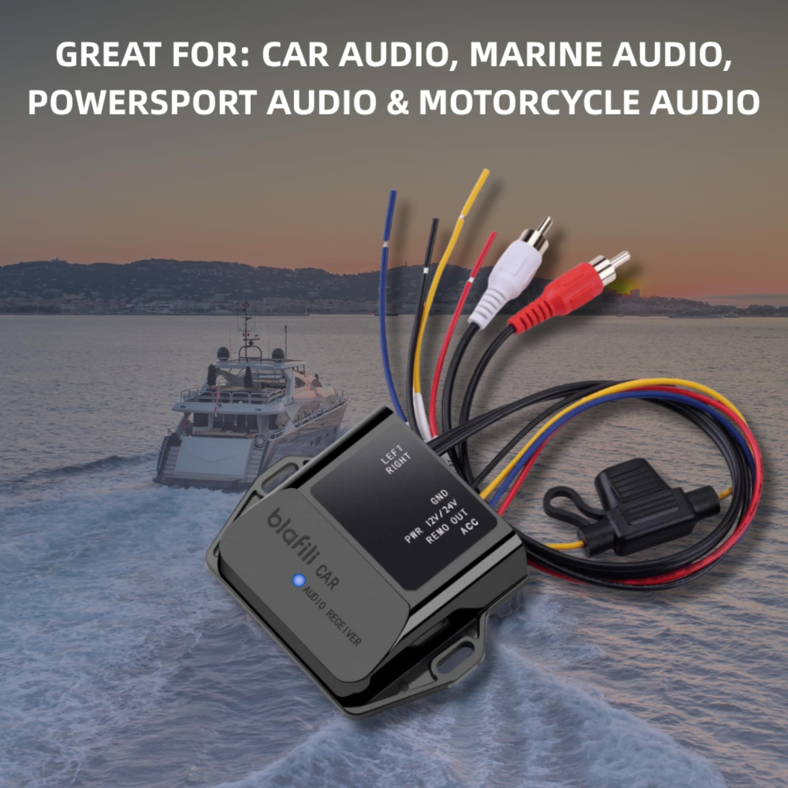 CAR Bluetooth Receiver with RCA Output for Car, Truck & Marine