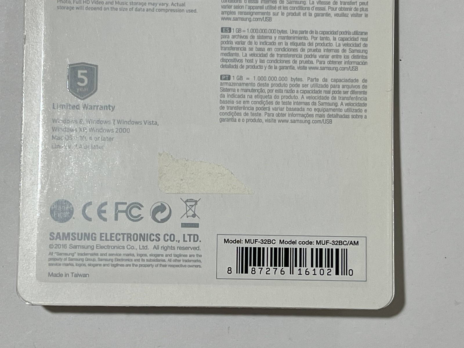New Samsung 32GB BAR Blue (Plastic) USB 3.0 Flash Drive MUF-32BC/AM