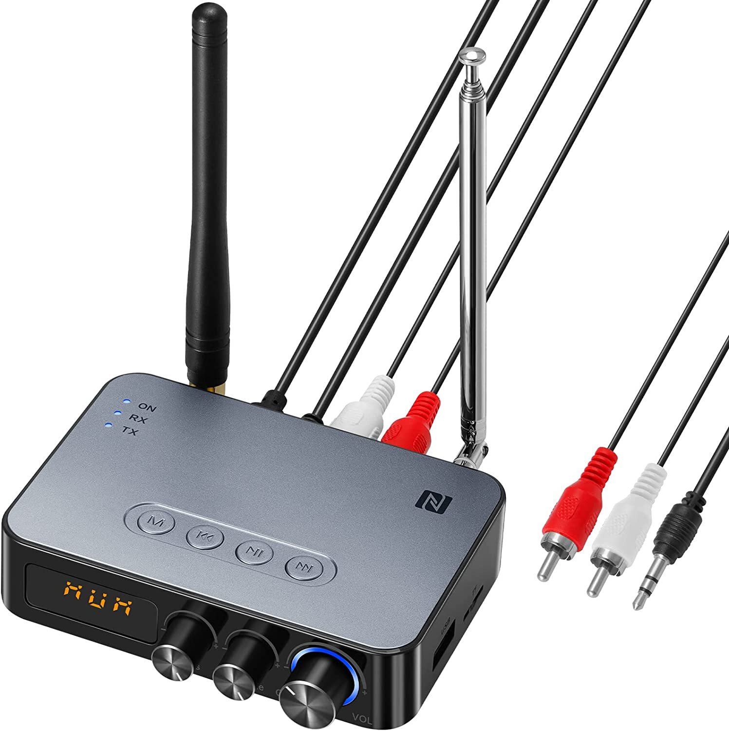 2xBluetooth 5.1 Transmitter Receiver Wireless NFC to RCA Stereo Audio Adapter US