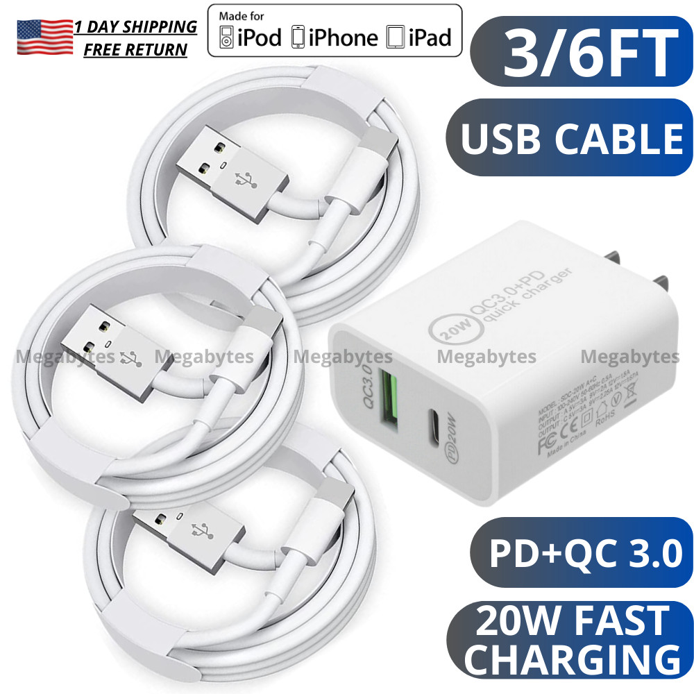 For iPad iPhone 14 13 12 11 Pro Max Fast Charger PD 20W Adapter USB Type C Cable