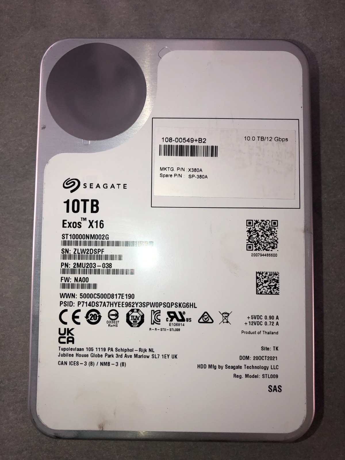 SEAGATE 10TB EXOS X16 SAS ST10000NM002G 3.5” HDD PN:2MU203-038