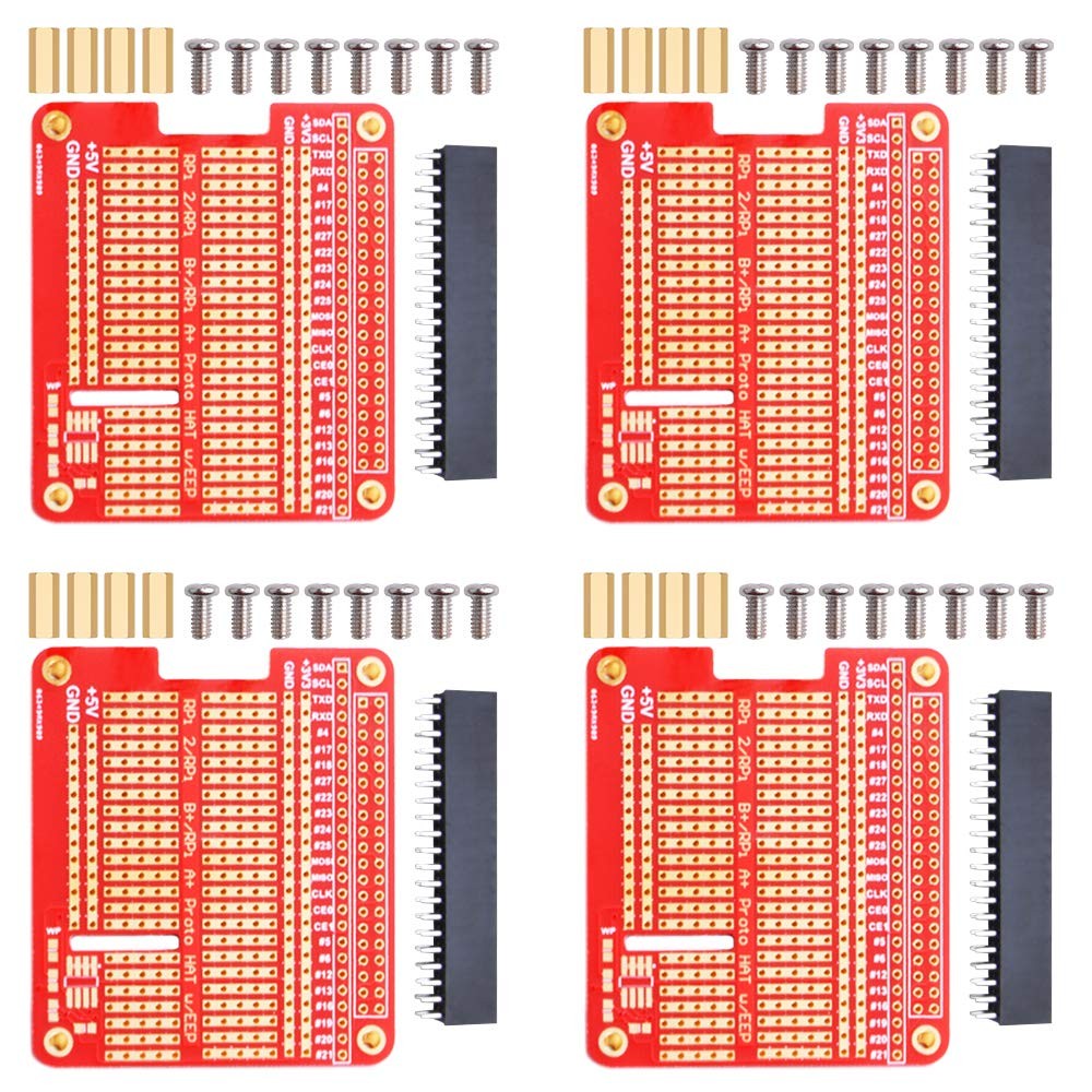 4 PCS Prototype Breakout DIY Breadboard PCB Shield Kit Raspberry Pi 4/3/2 Red
