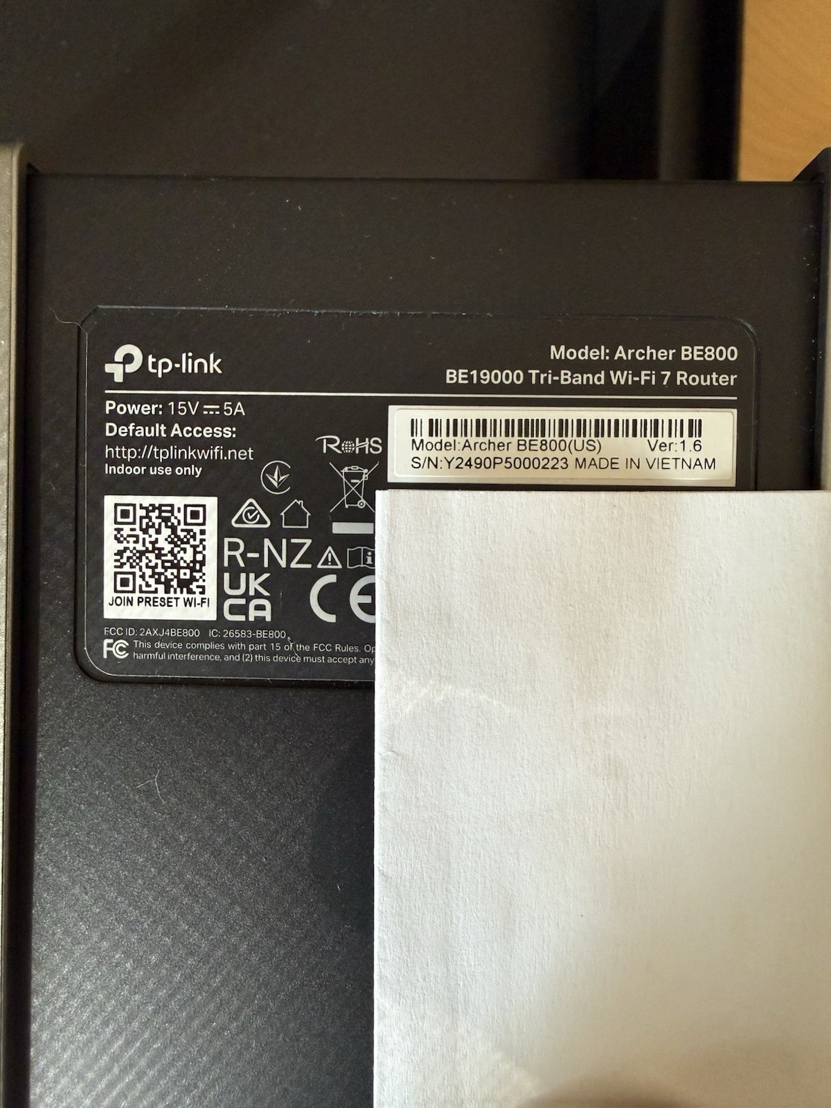 TP-Link Archer BE800 BE19000 Tri-Band Wi-Fi 7 Black Router RJ-45 Wireless