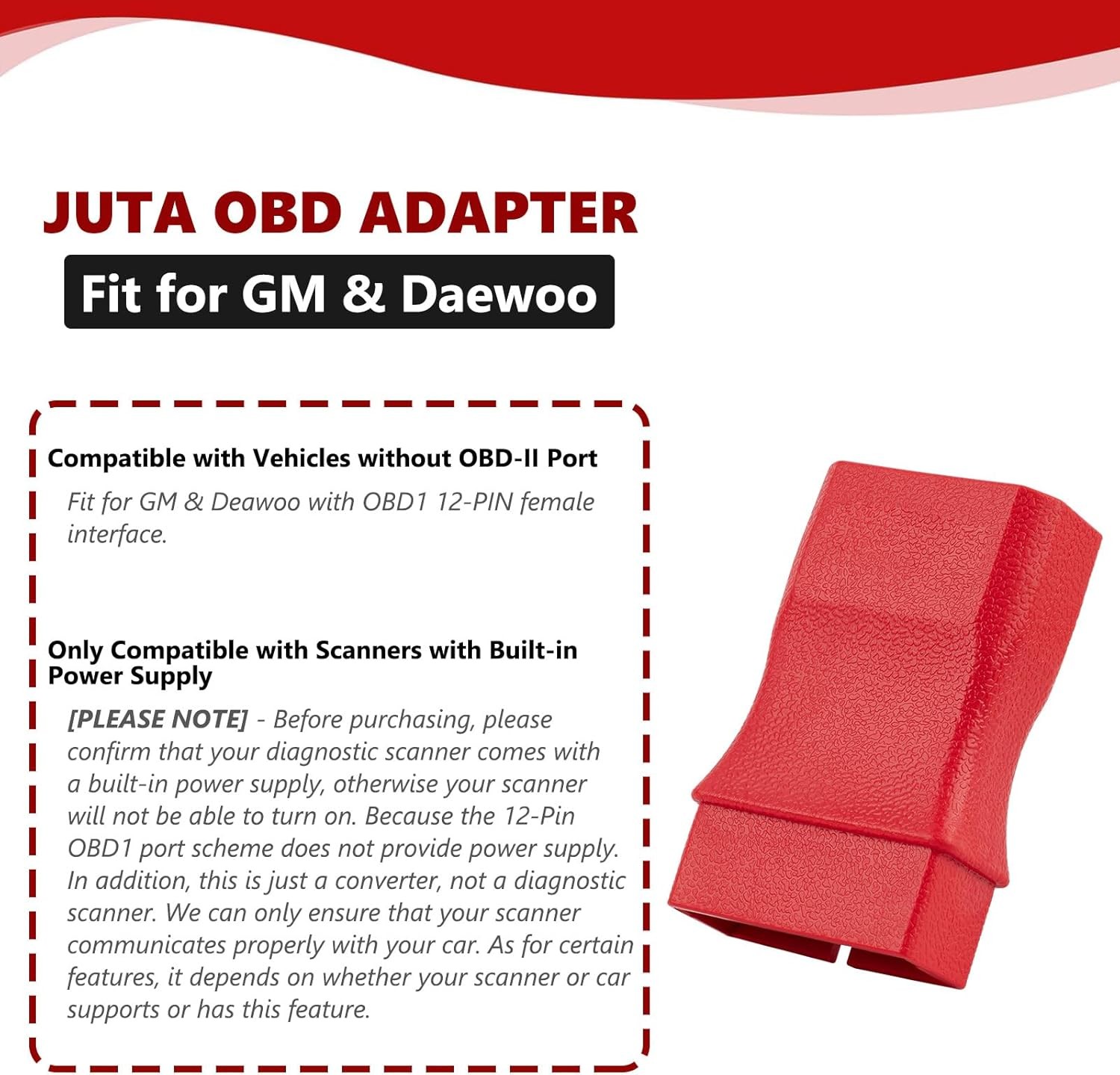 OBD2 to OBD1 Adapter Compatible with GM and Daewoo OBDI 12-Pin Male to OBDII 16-