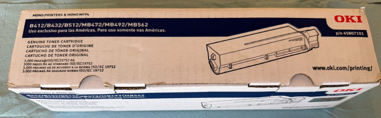 Genuine OEM Oki 45807101 B412 Black Standard Capacity Toner Cartridge – New
