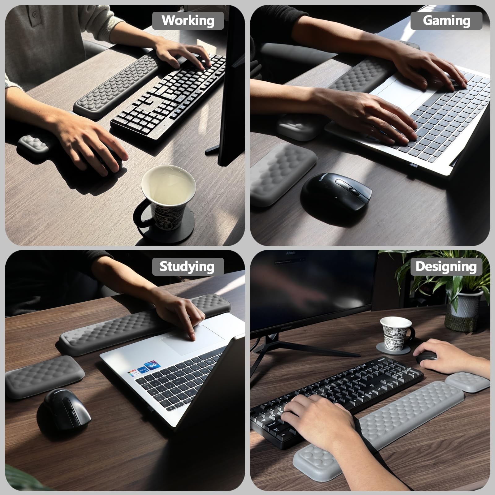 Ergonomic Wrist Rest for Keyboard and Mouse, 17.3 x 3.13 inches, Gray