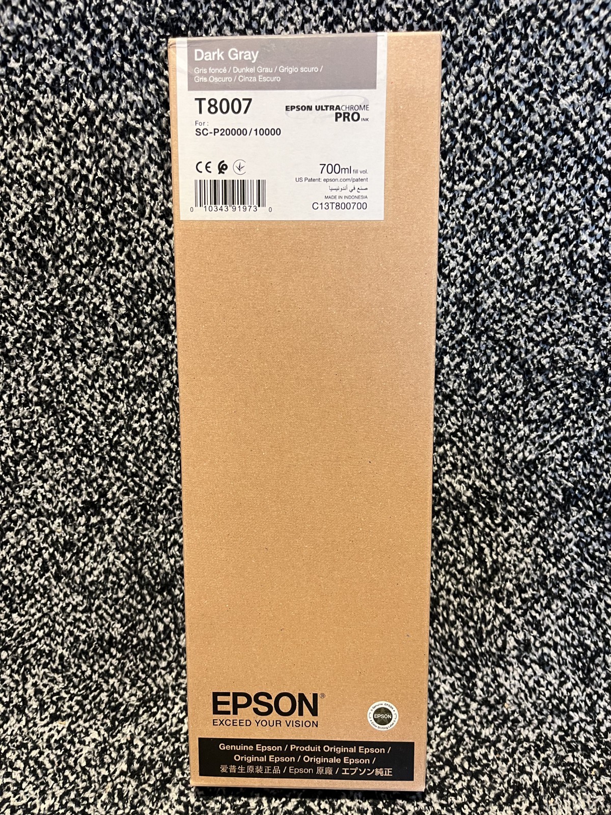 Epson UltraChrome T8007 PRO Dark Gray Ink 700ml For P10000/20000 Date: Sept 2024