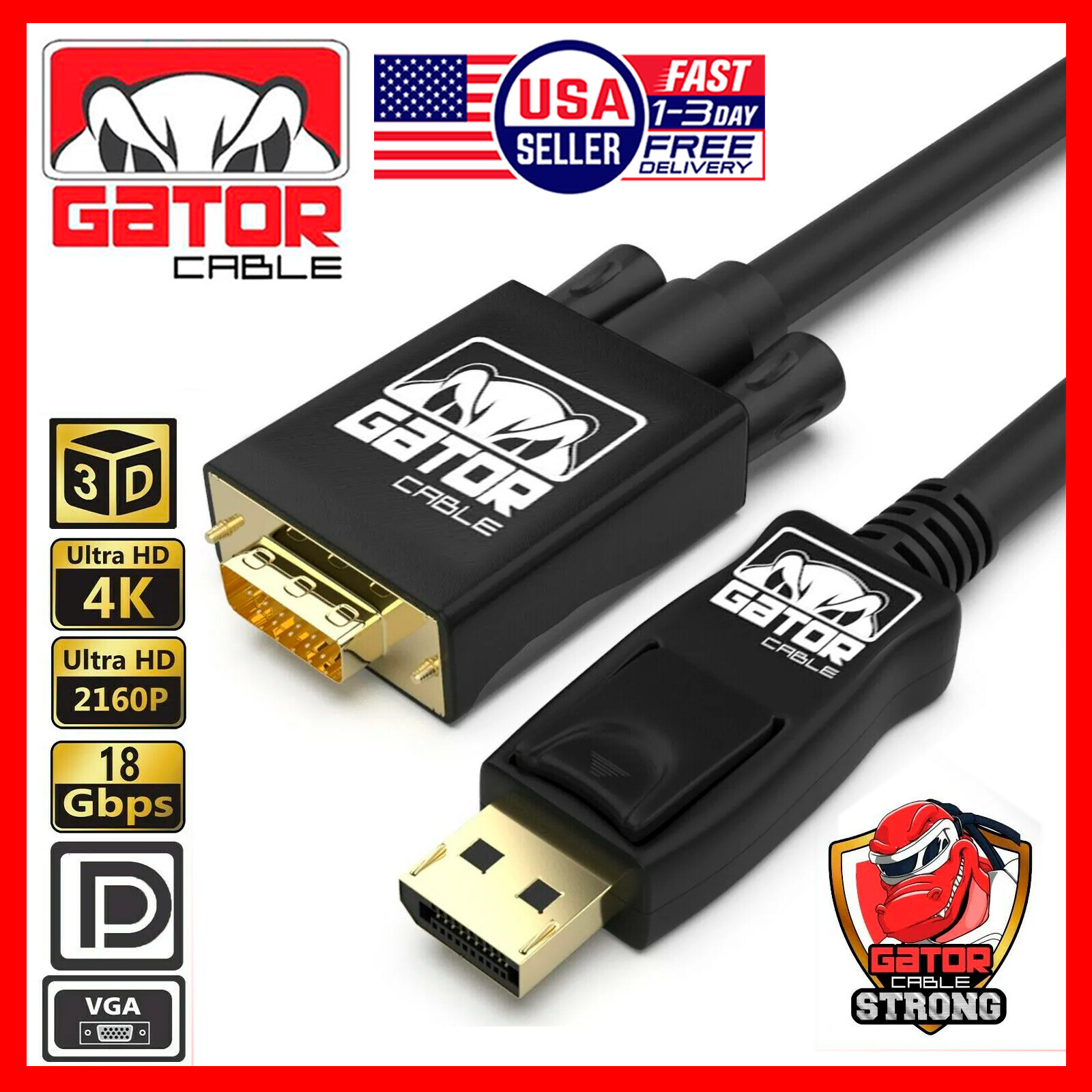 Display Port to VGA Cable Adapter Converter Video HDTV PC Monitor Desktop Laptop
