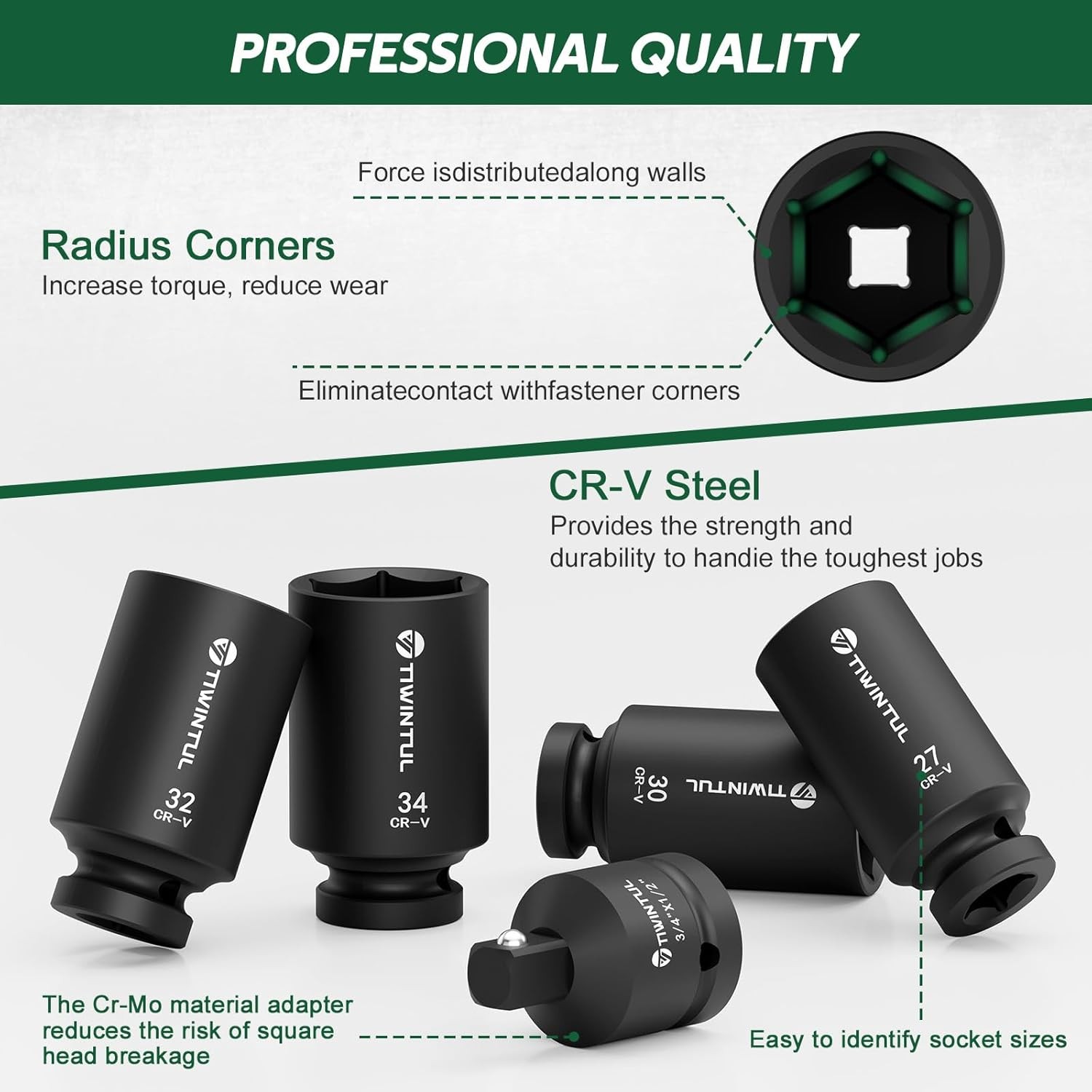 11-Piece Axle Nut Socket Set, Metric 1/2 Impact Socket 27Mm-38Mm, CR-MO 3/4″-1/2