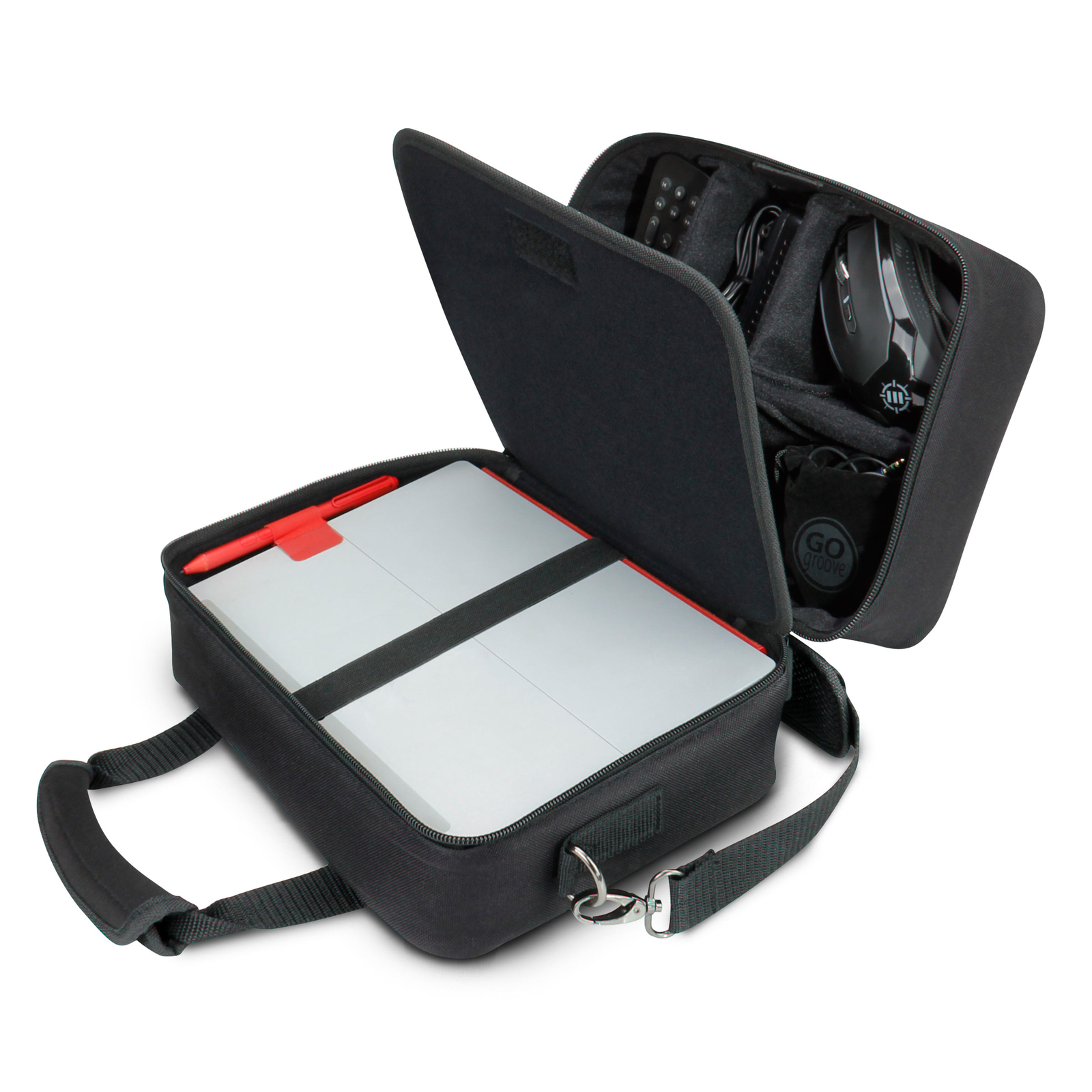 Portable Electronics Bag with Custom Storage , Shoulder Strap & Padded Interior