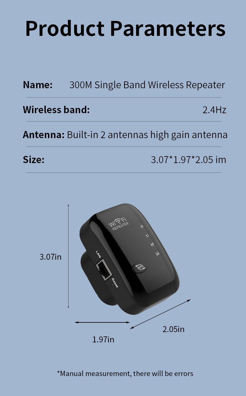 US Plug Wireless Internet Repeater WiFi Extender Booster 2.4GHz 300Mbps Speed