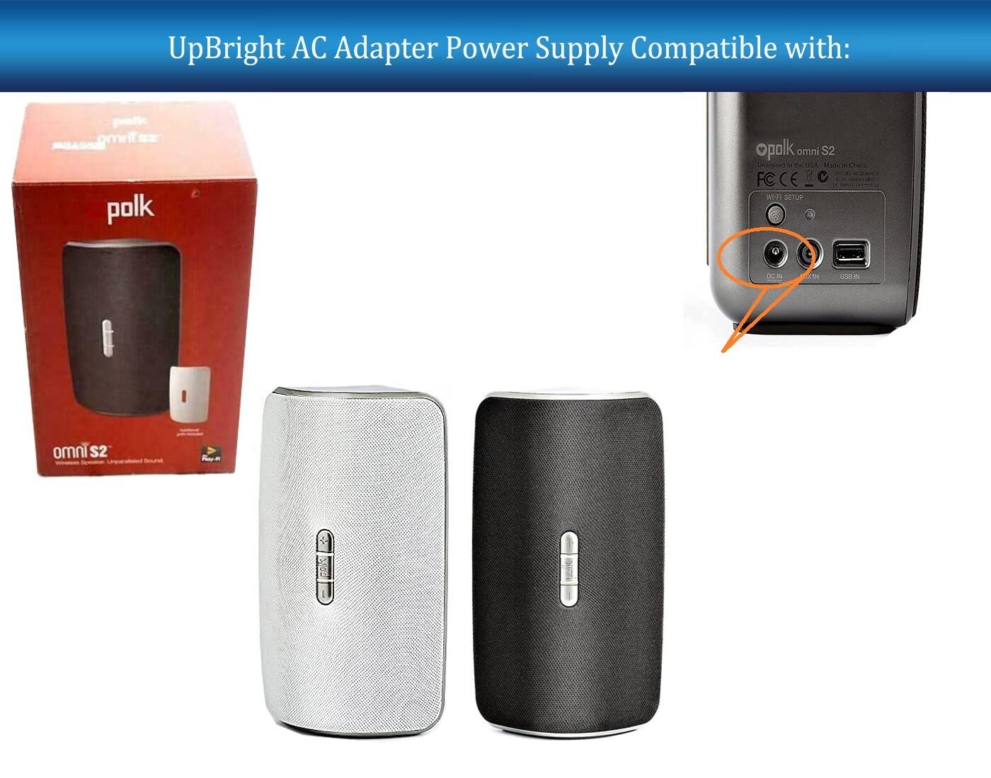 AC Adapter For Polk Audio Omni S2 Compact Wireless Wi-Fi Music Streaming Speaker