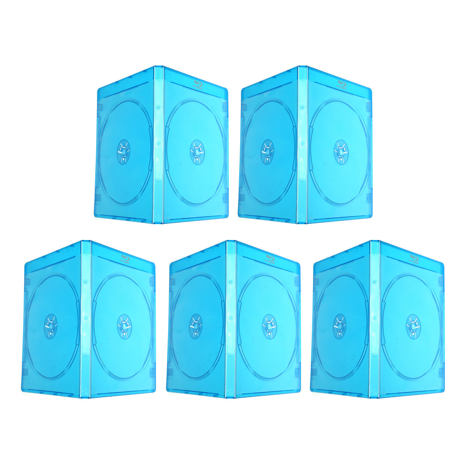5 Packs DVD CD Blu-ray Case Two Disc Storage 11mm Blue Holder Clear Front Cover