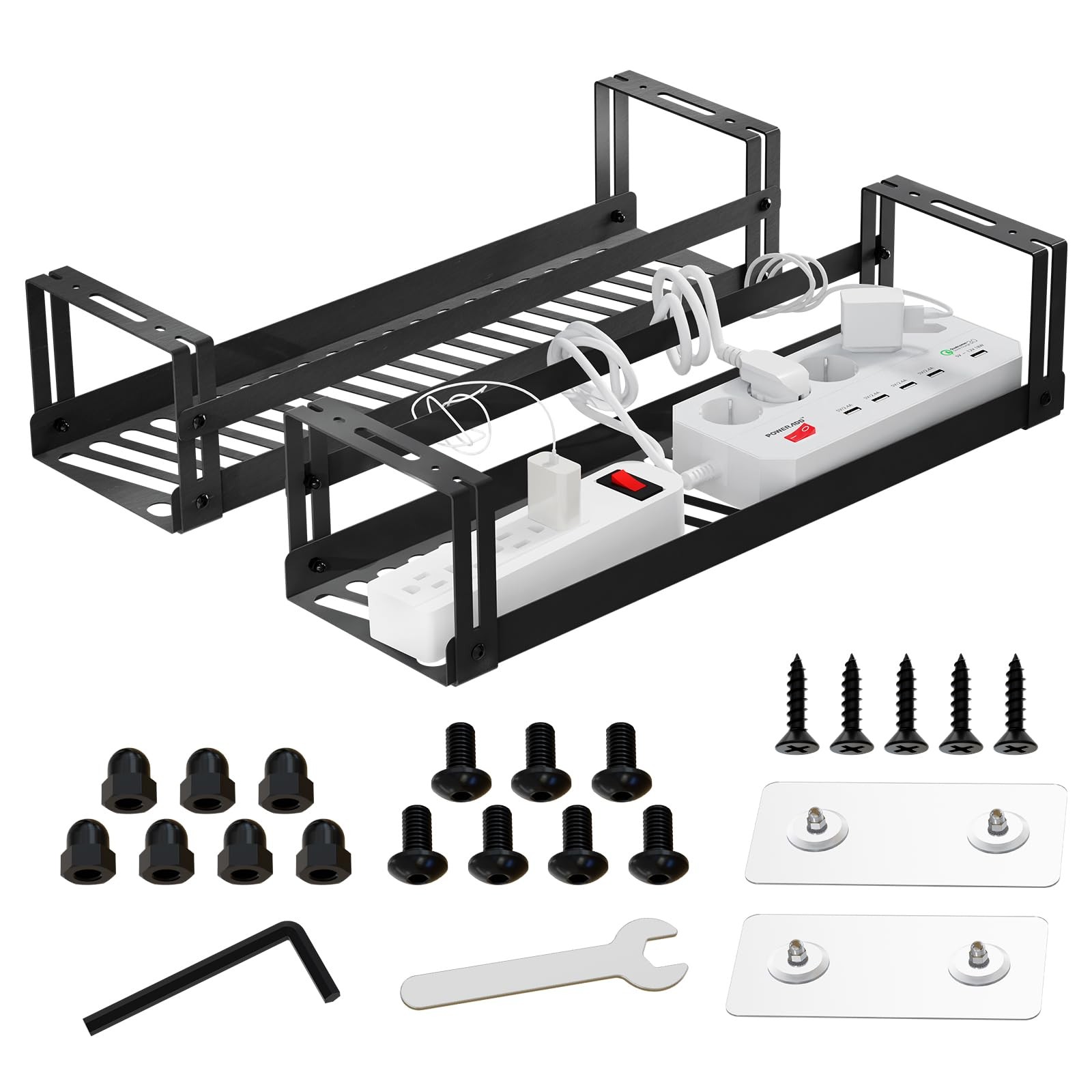 PAVSTINE Under Desk Cable Management Tray, 17 inch Tray×2 Pack, Black