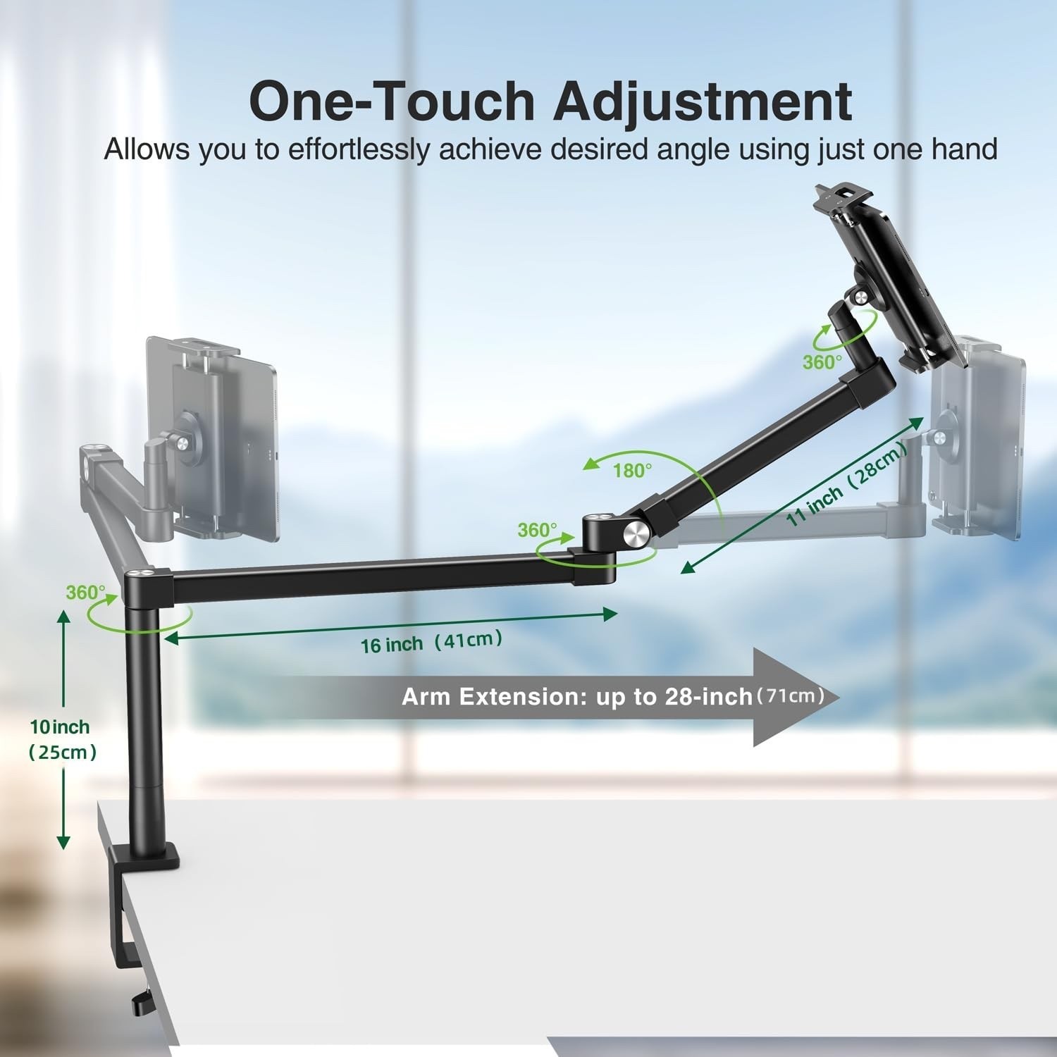 28in Long Arm iPad Desk Mount, Heavy Duty Aluminum Tablet Arm Mount for Desk NEW