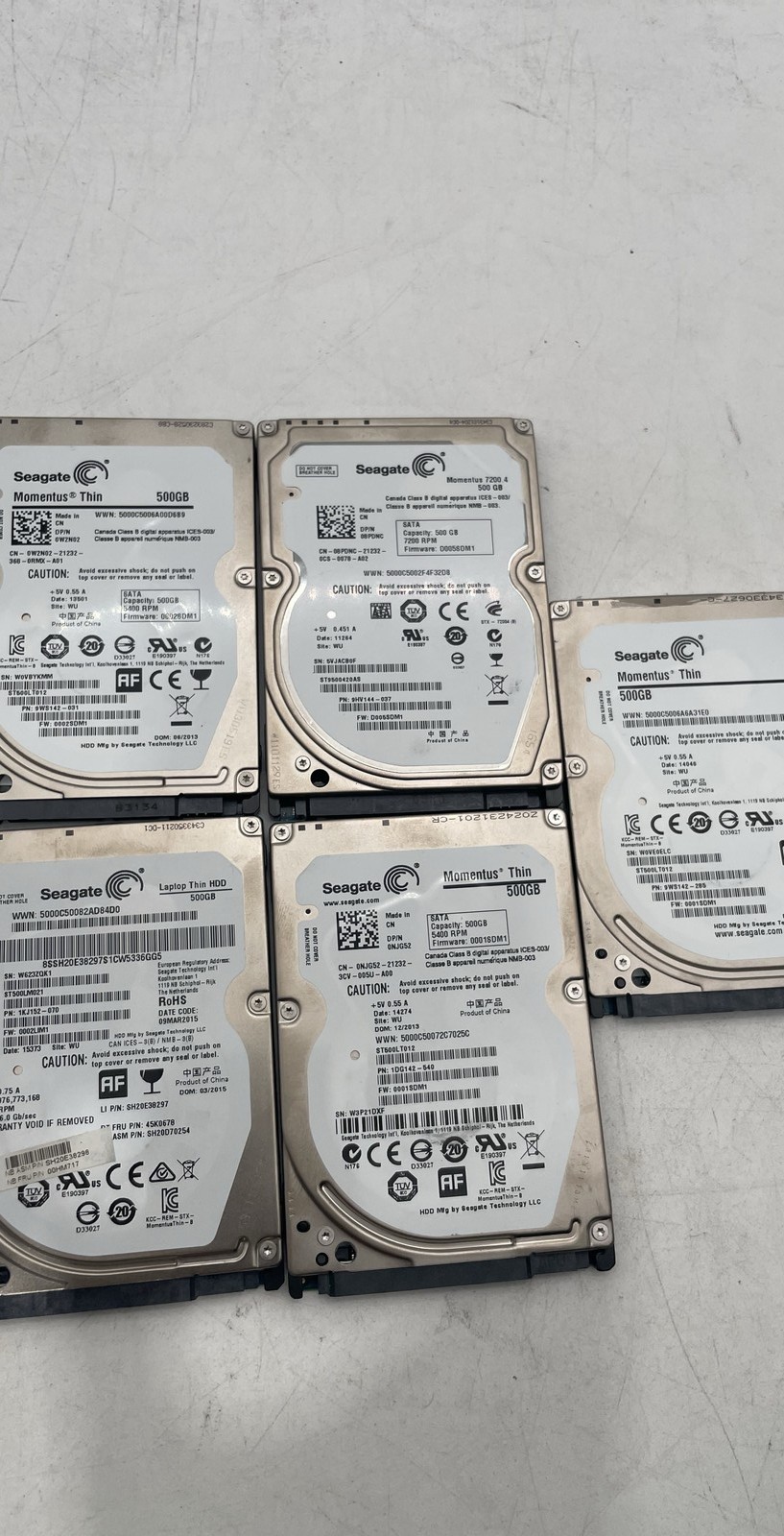 Seagate Momentus ST500LT012 W3P21DXF W0VE0LC 500GB Internal Hard Drive Lot of 5