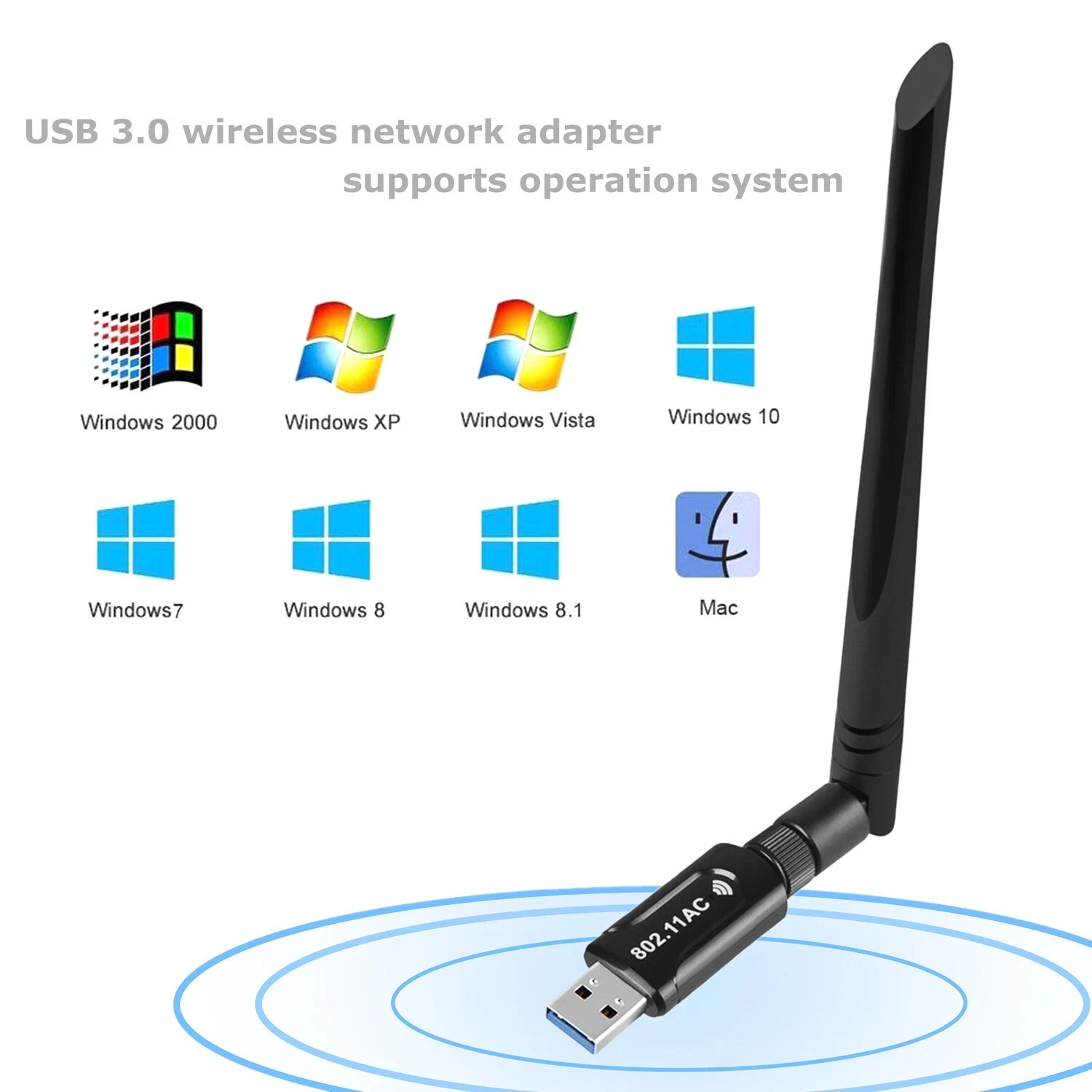 AC1200 Mbps Dual Band 2.4/5Ghz Wireless USB WiFi Network Adapter Antenna 802.11