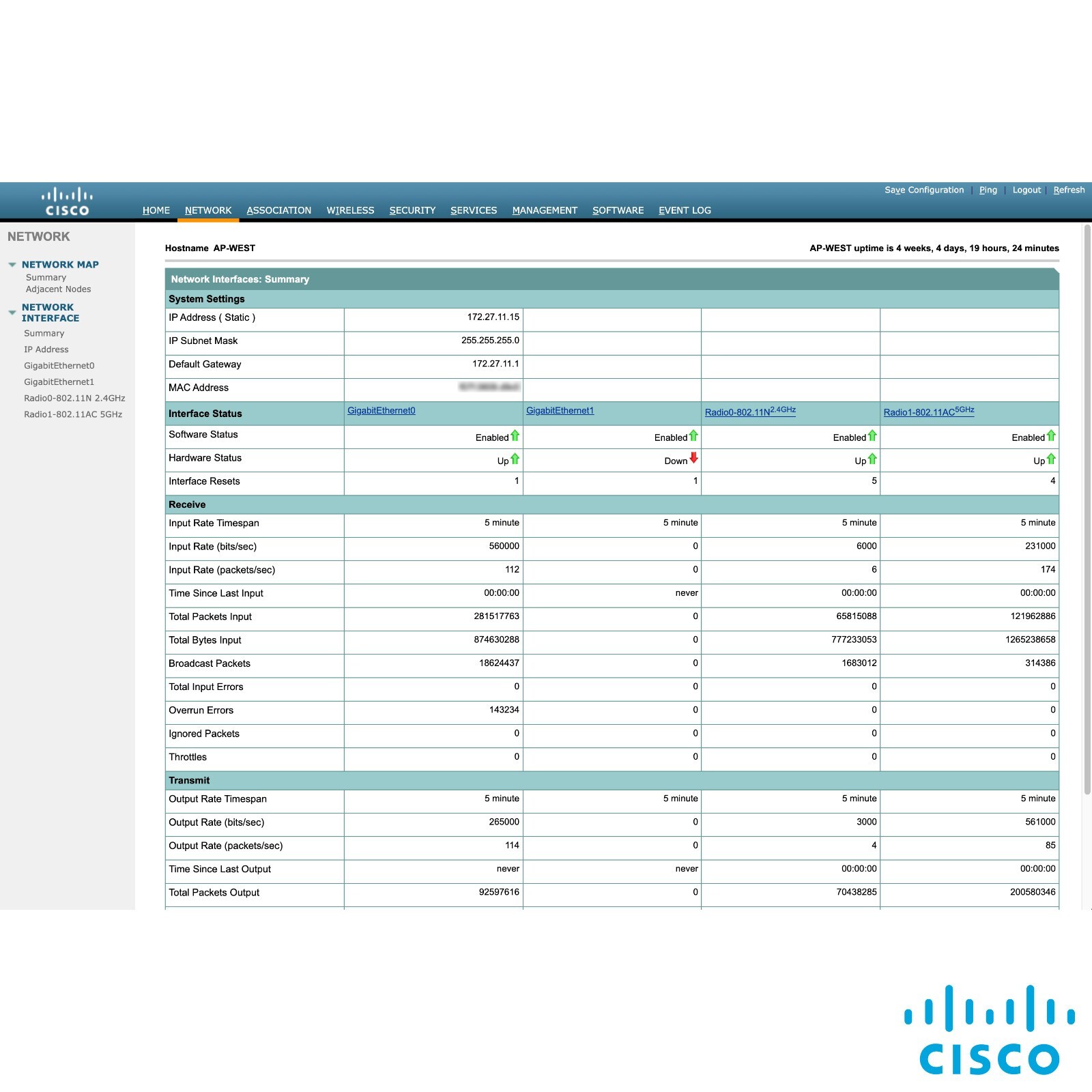Cisco Wireless Access Point 1.3 Gbps Stand-Alone Dual Band w/Power Supply + PoE