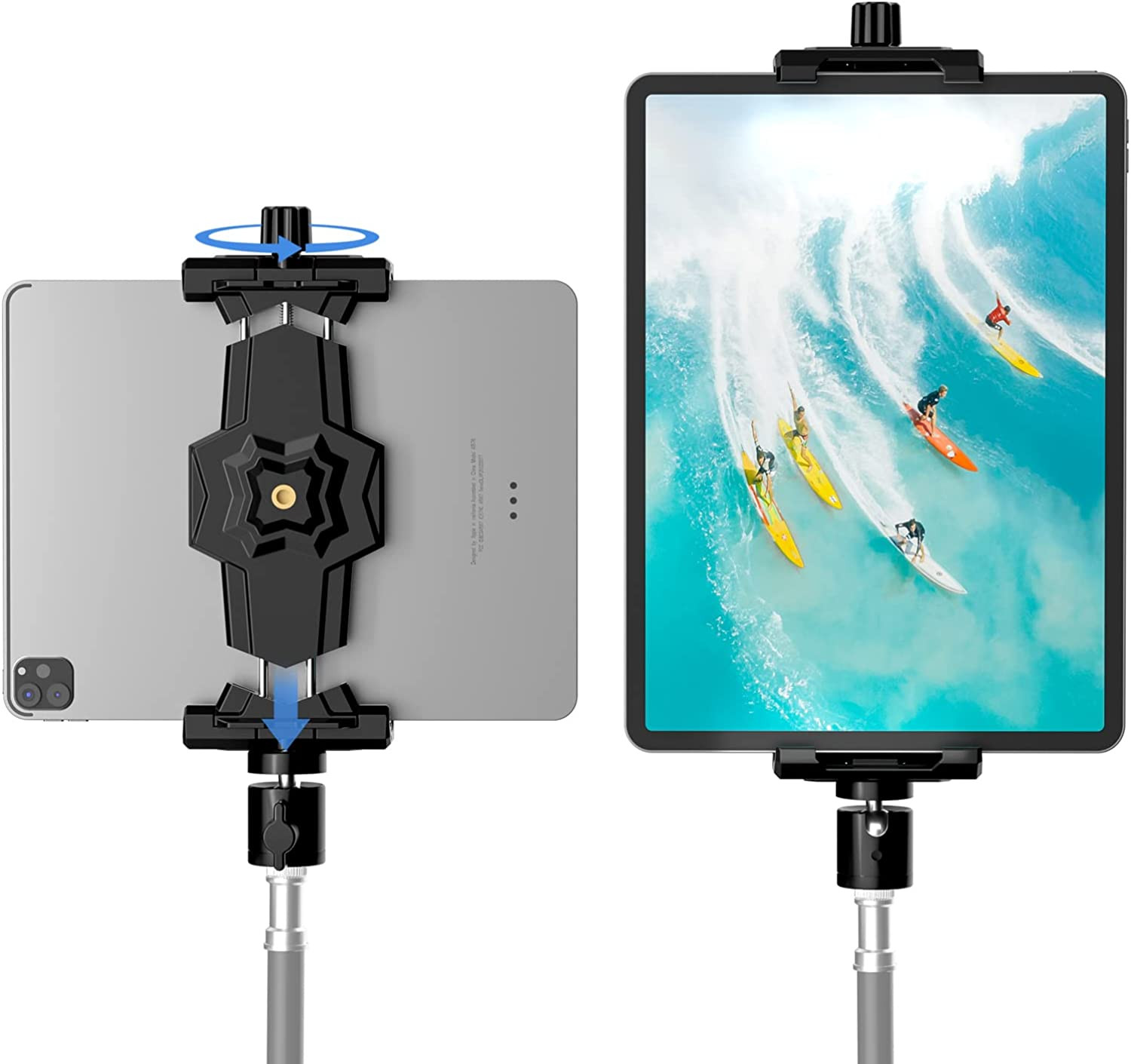 360 Rotatable Tablet Clamp Mount Fits Adapter Ball Head Surface Pro Selfie NEW