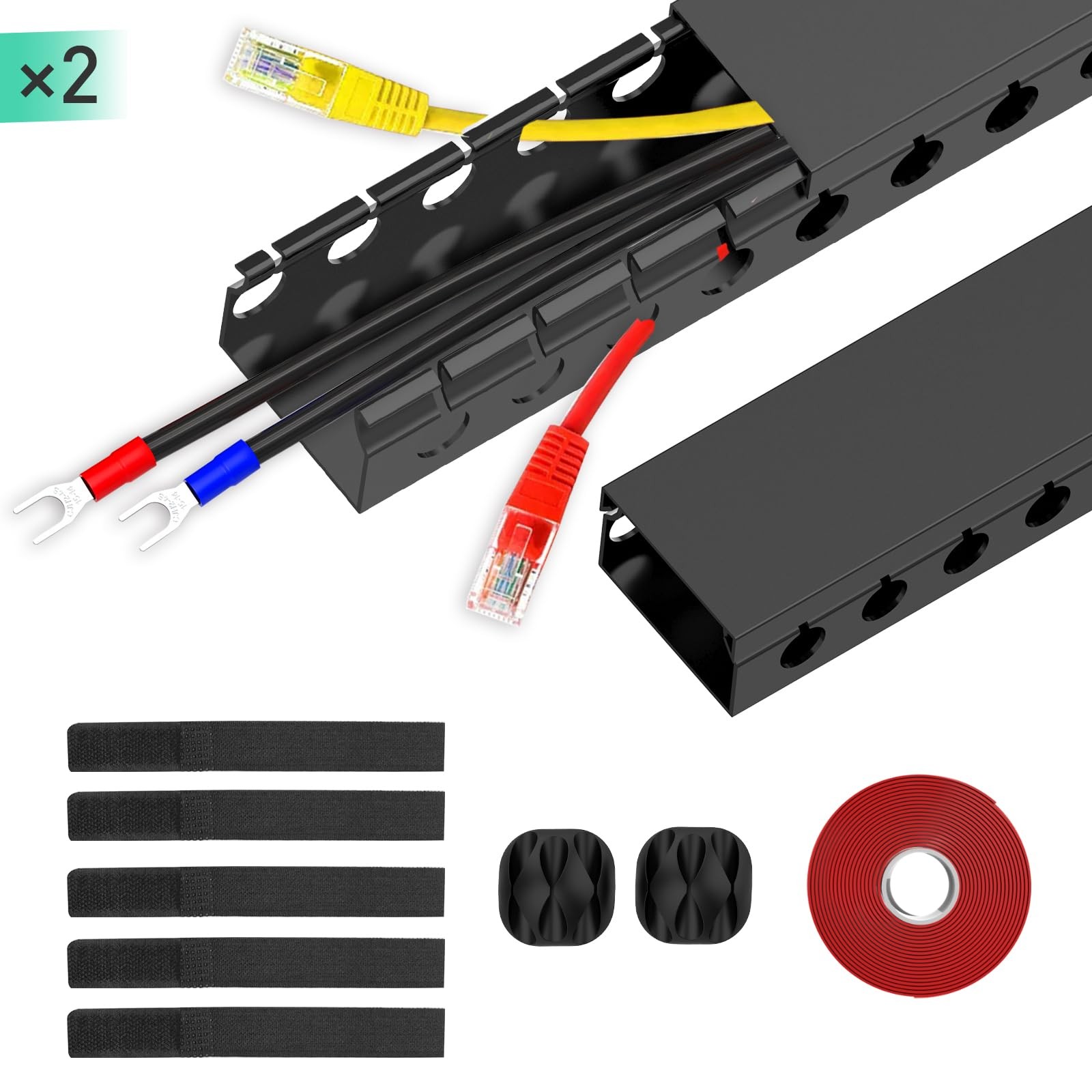 Updated Cable Raceway Kit – 31 (2X15.4) Inch Open Slot Wire 2 Pack, Black