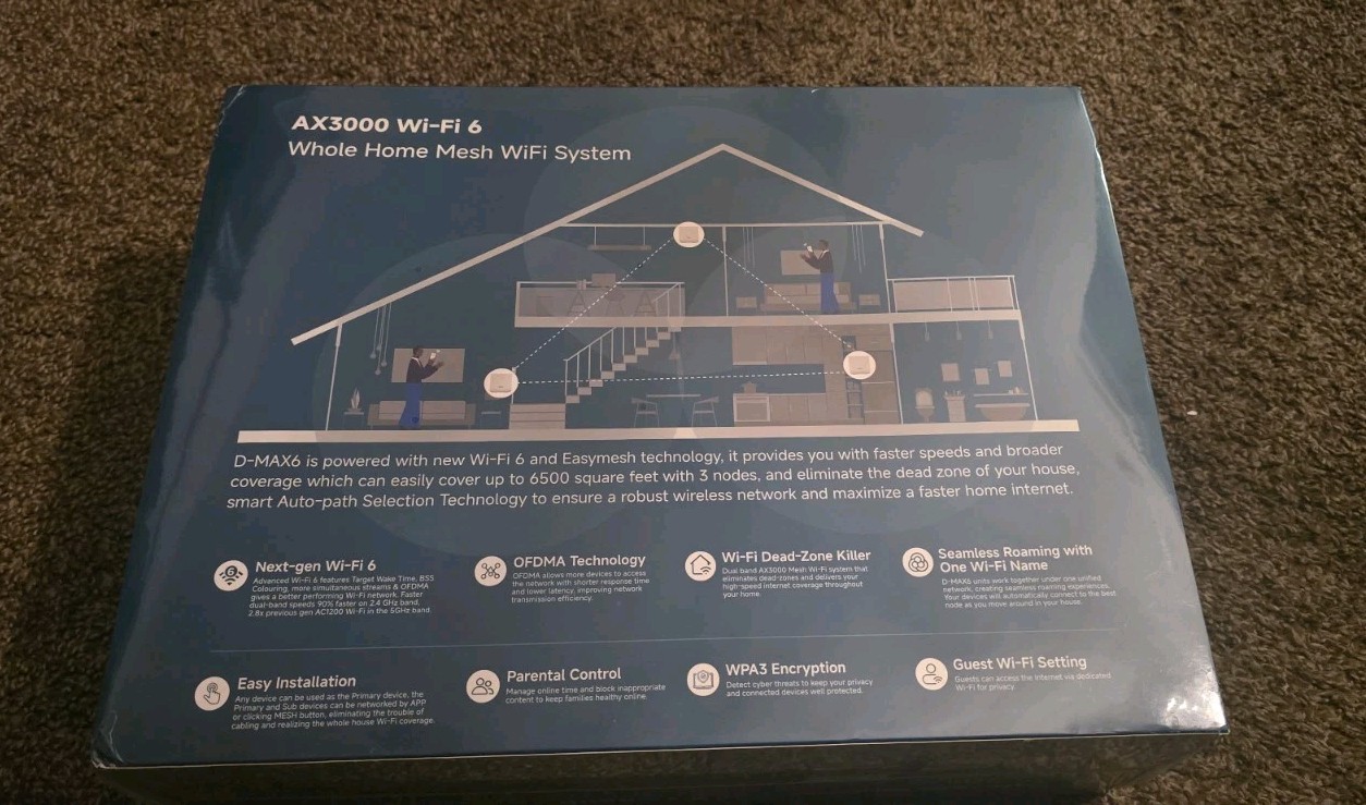New – DBIT AX3000 WiFi 6 Mesh System – Covers 6500 sq ft and 150+ Devices(3 pk)