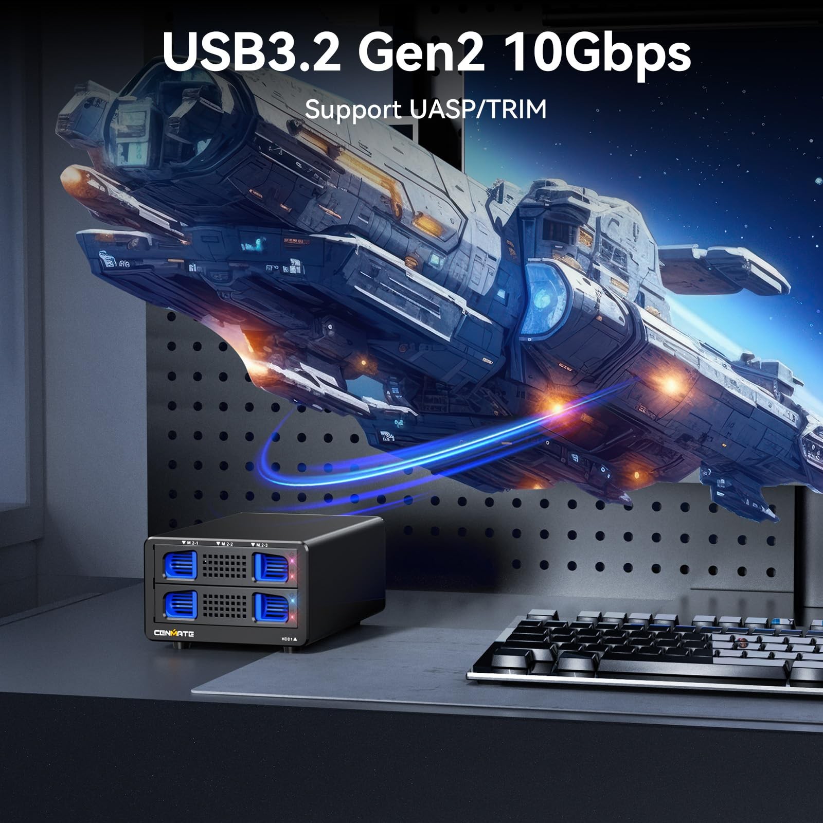 CENMATE Hybrid 2.5/3.5″ SATA HDD/SSD+3* M / B+M Key M.2 NVMe 4 bay, Black