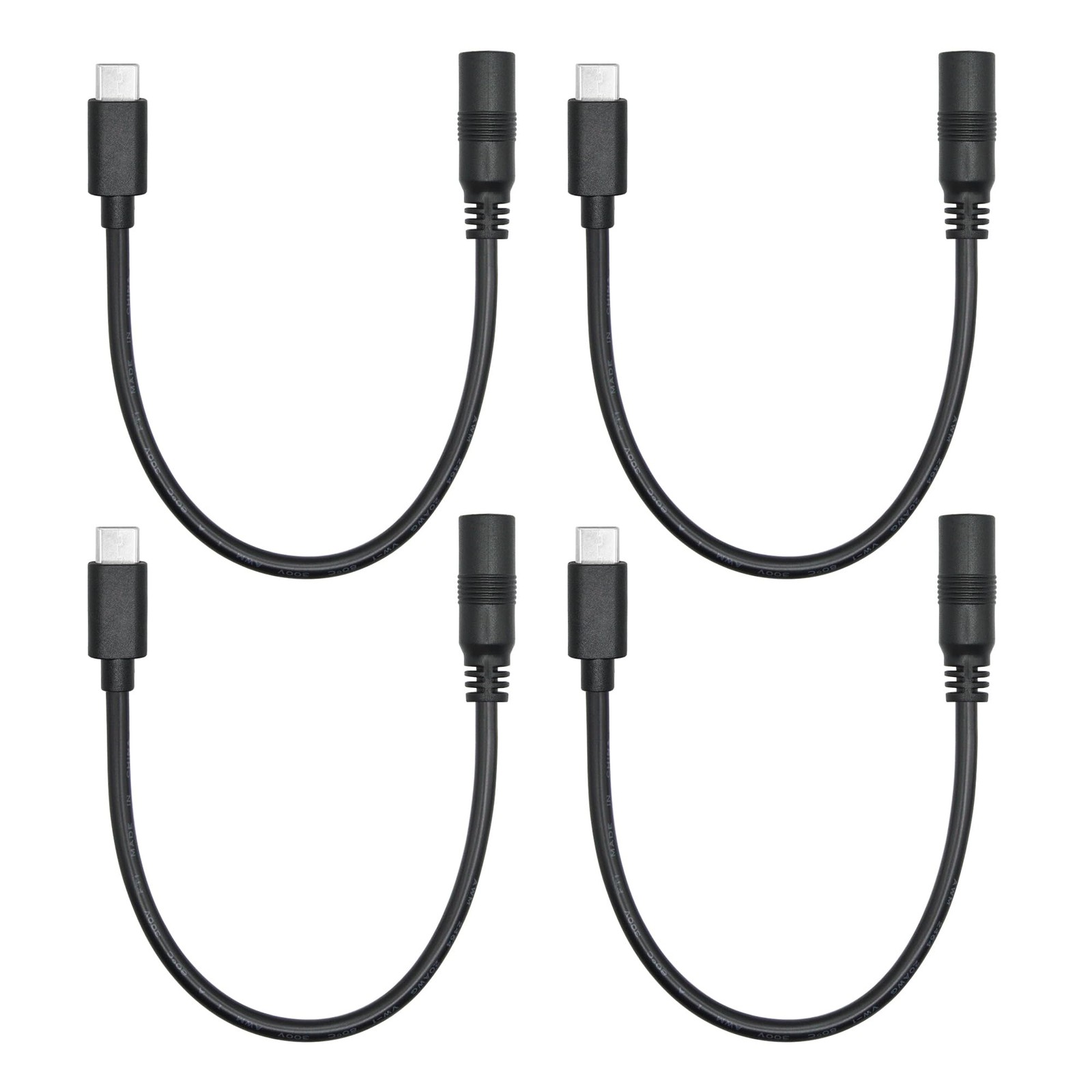 4Pcs Short DC 5.5mm x 2.1mm to USB C Power Cord 6inch, 6 inches, Black