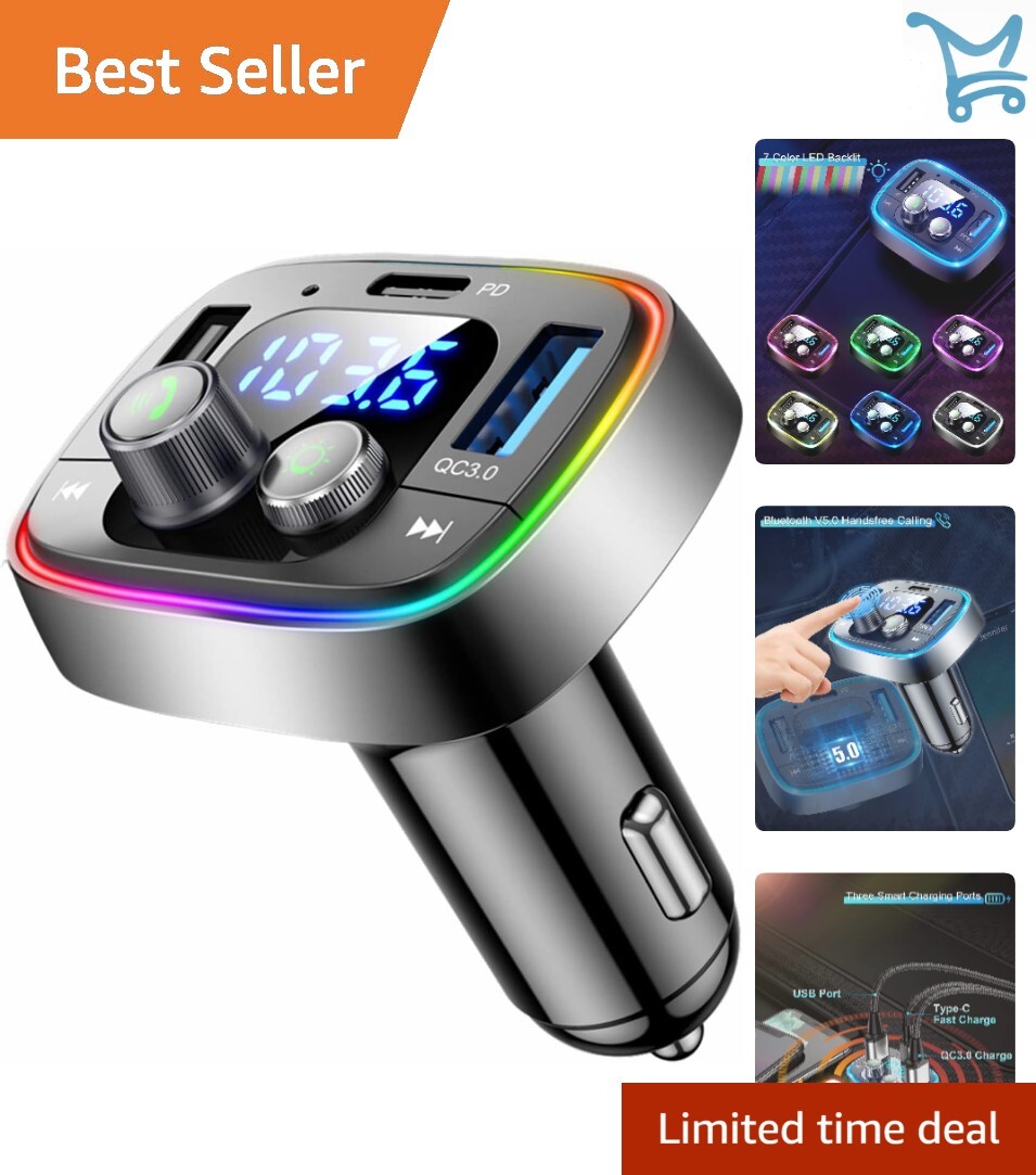 USB C Bluetooth Adapter Car Wireless FM Radio Transmitter Handsfree MP3
