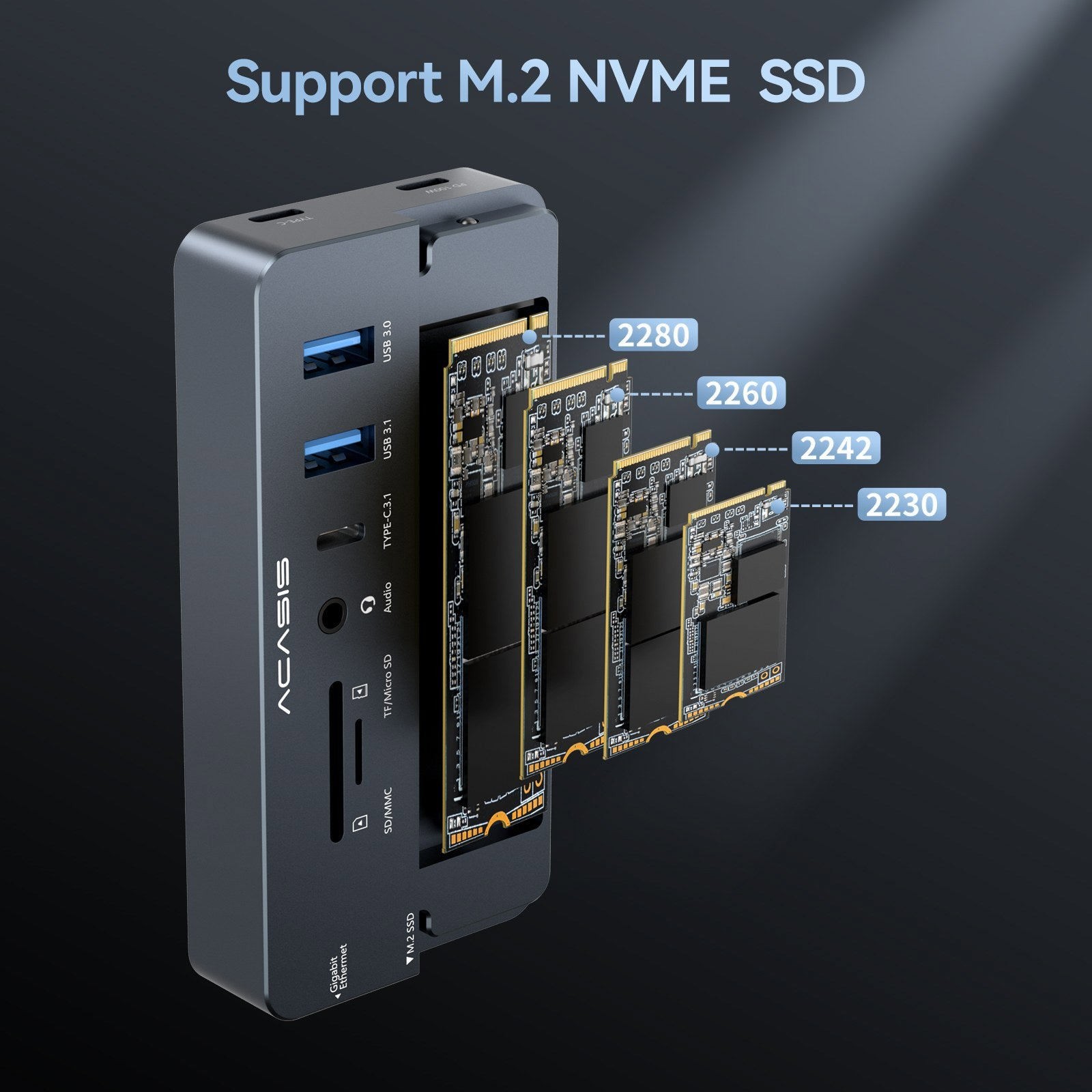 ACASIS 11-in-1 USB C Hub Dock NVMe SSD Enclosure 4K HDMI RJ45 SD TF PD100W