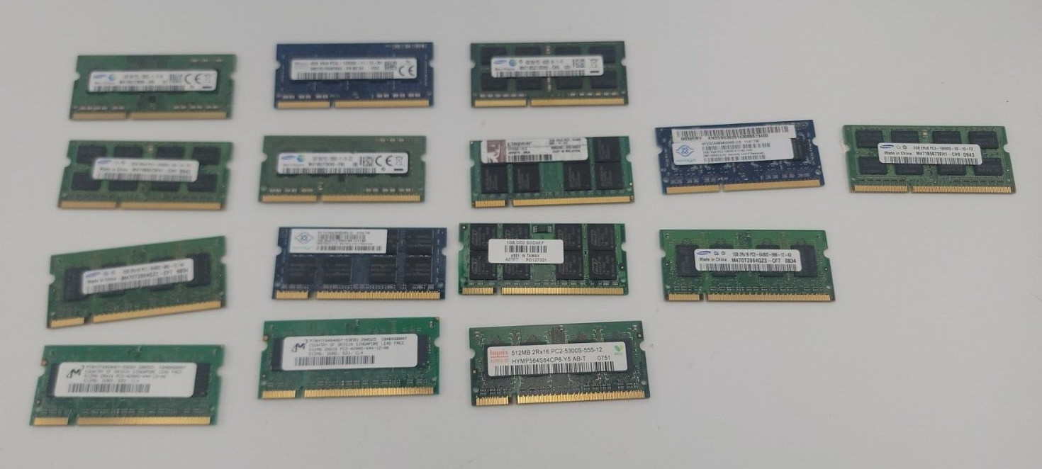 Mixed Lot Of 16 Laptop Memory 4GB, 2GB, 1GB. 512MB
