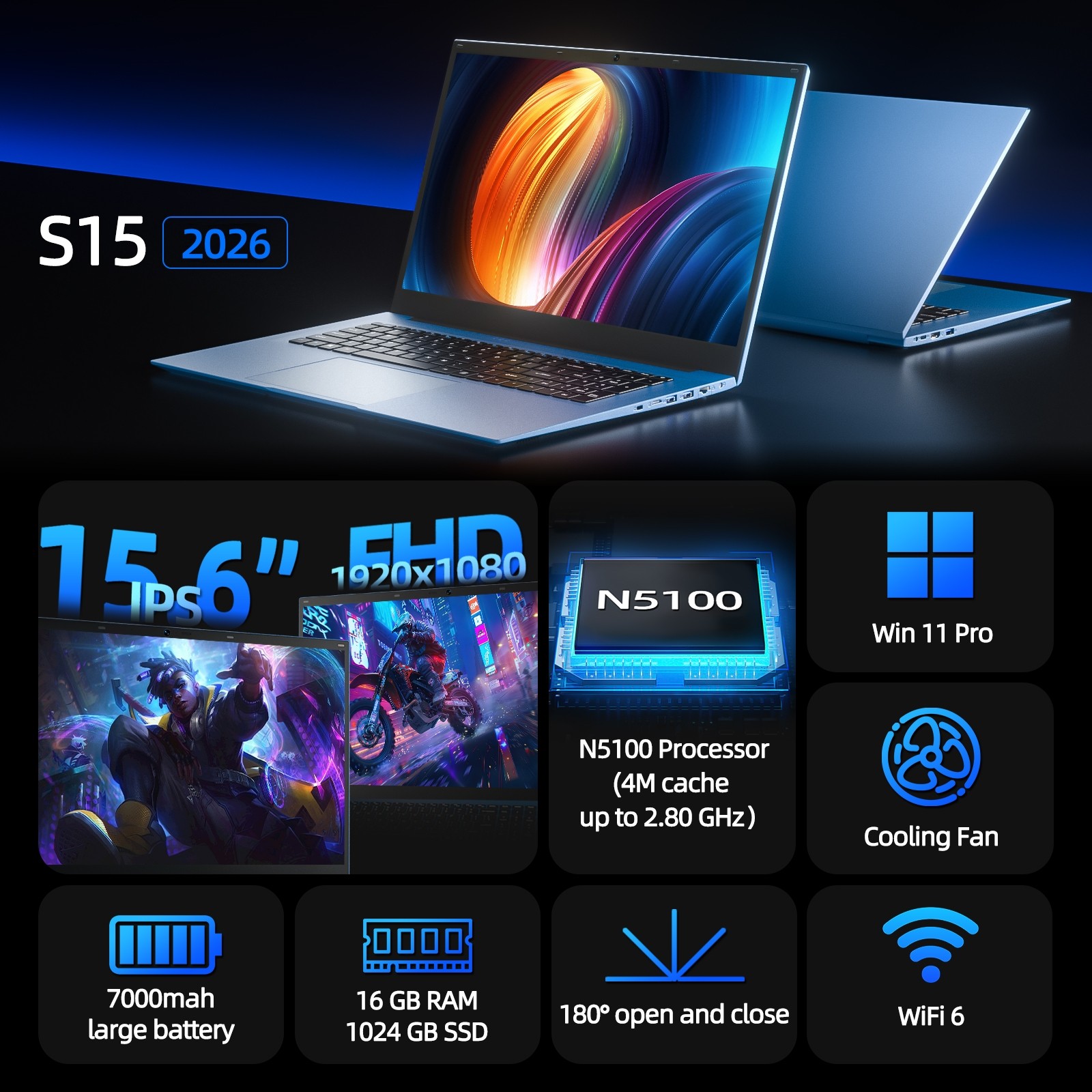 2026 SGIN 15.6″ Thin Laptop Intel N5100 16GB RAM 1TB SSD Win 11 PRO Office 365
