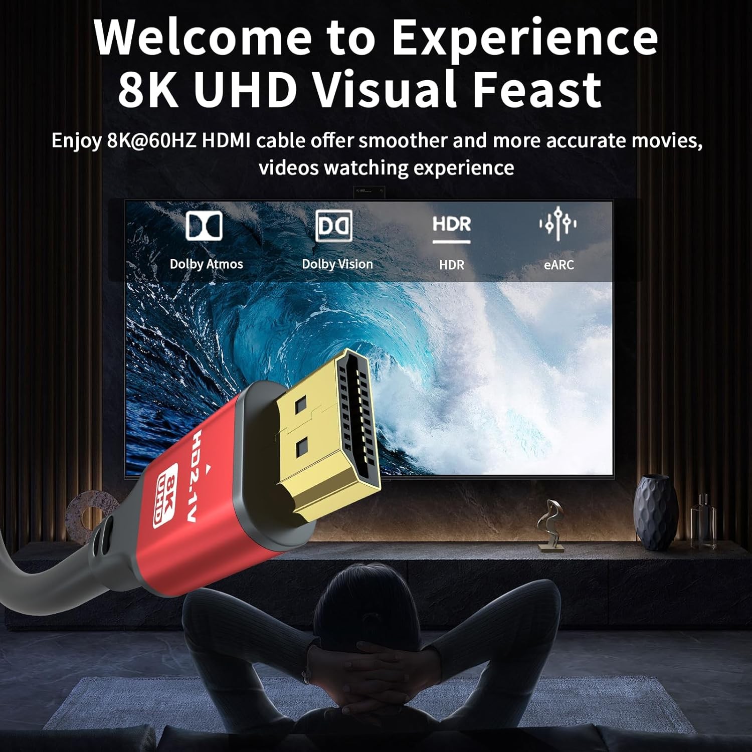 8K 48Gbps HDMI Cables 2.1 6FT 60HZ,4K 2.0@120Hz 18GBPS,High Speed HDMI Cord, Ul