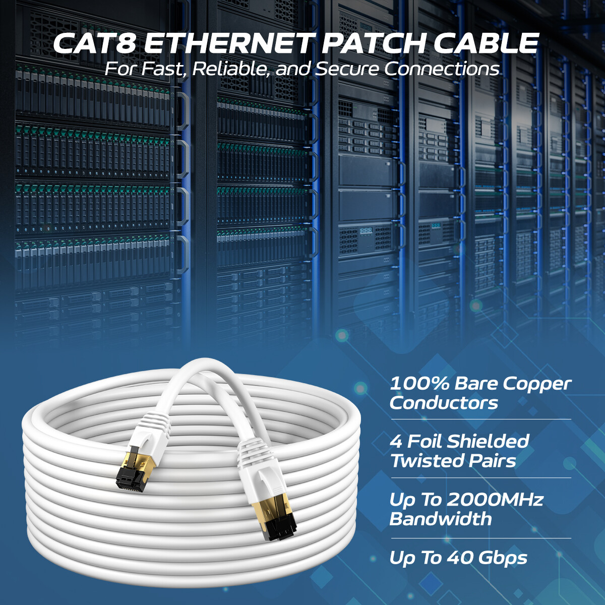 CAT8 RJ45 Ethernet Cable High Speed 40Gbps Network Shielded Copper Gray lot