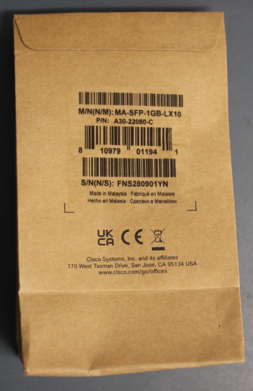 Cisco Meraki MA-SFP-1GB-LX10 600-22080-C SFP-LX 1310nm duplex LC 10km SMF optic