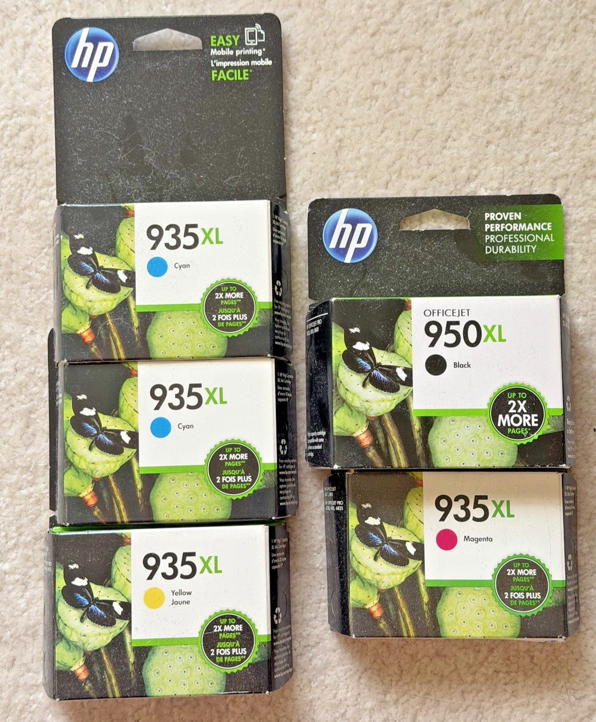 Genuine HP 935XL Magenta 1 Yellow 1 Cyan 2 Cartridges + 950XL Black All Sealed