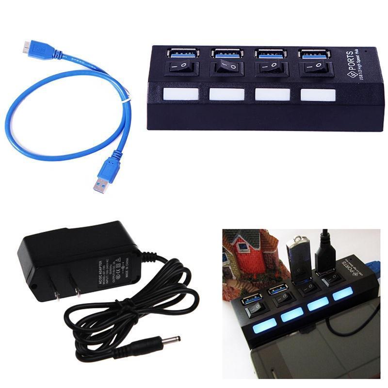 NEW 4 Ports USB 3.0 Hub Speed up to 5Gbps for PC laptop with on/off switch Black