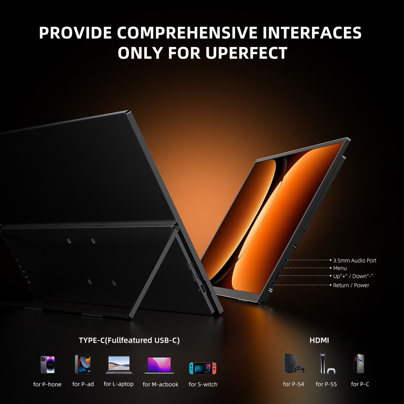 Portable Monitor Touchscreen, UPERFECT USB C Display 15.6 Inch 1920*1080 Full HD