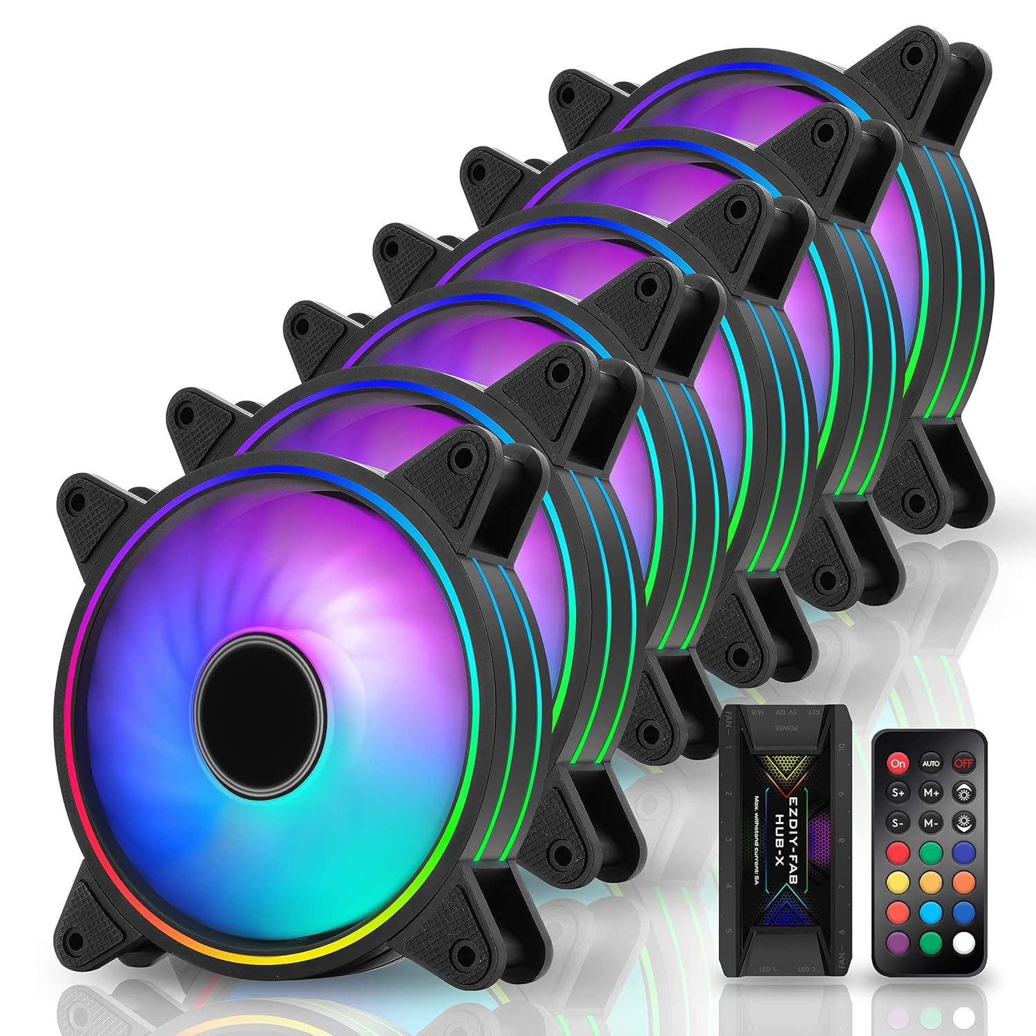 Moonlight 120Mm RGB Case Fan, 6 Pack, ARGB, Aura SYNC, Speed Control, 26.16 CFM,