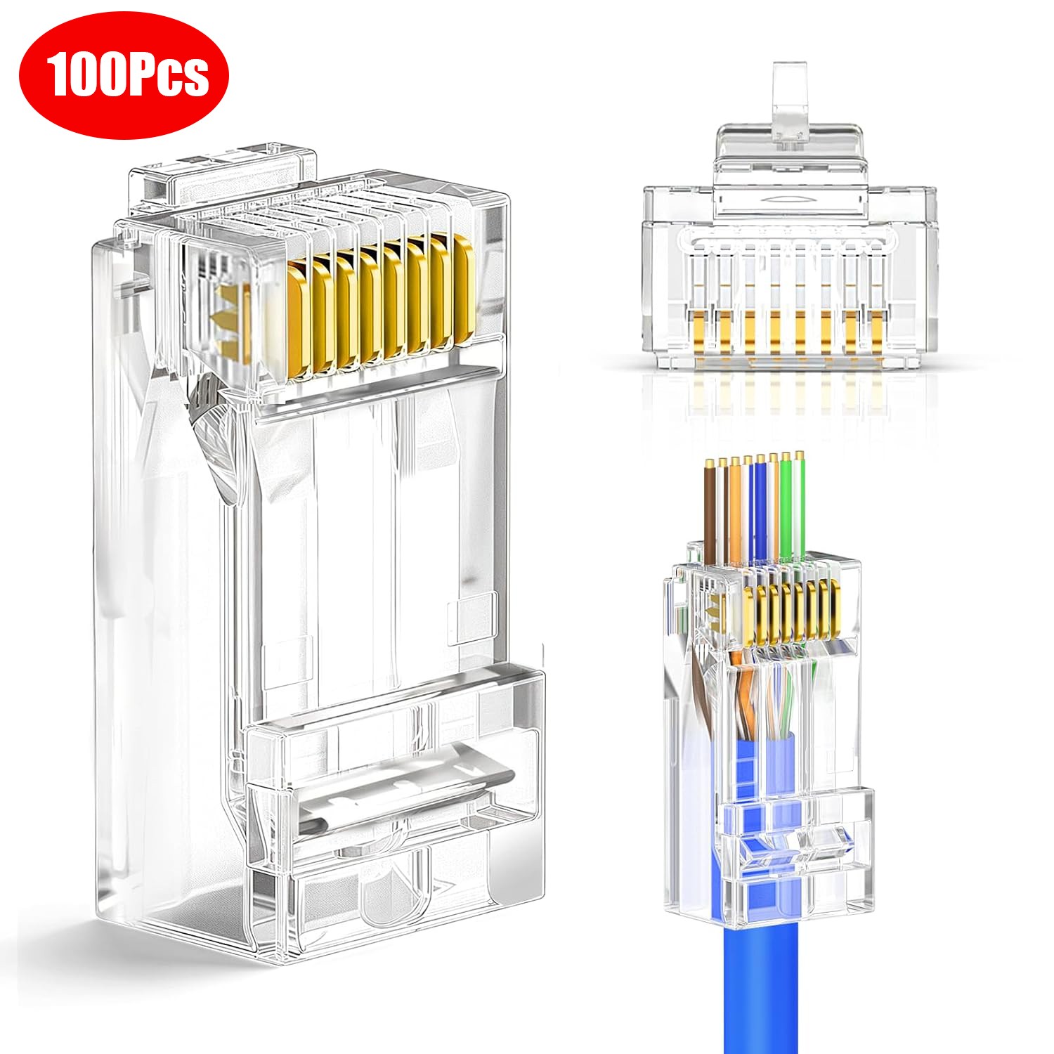 100pcs RJ45 Pass Through Modular Plug Network Cable Connector End 8P8C CAT6 CAT5