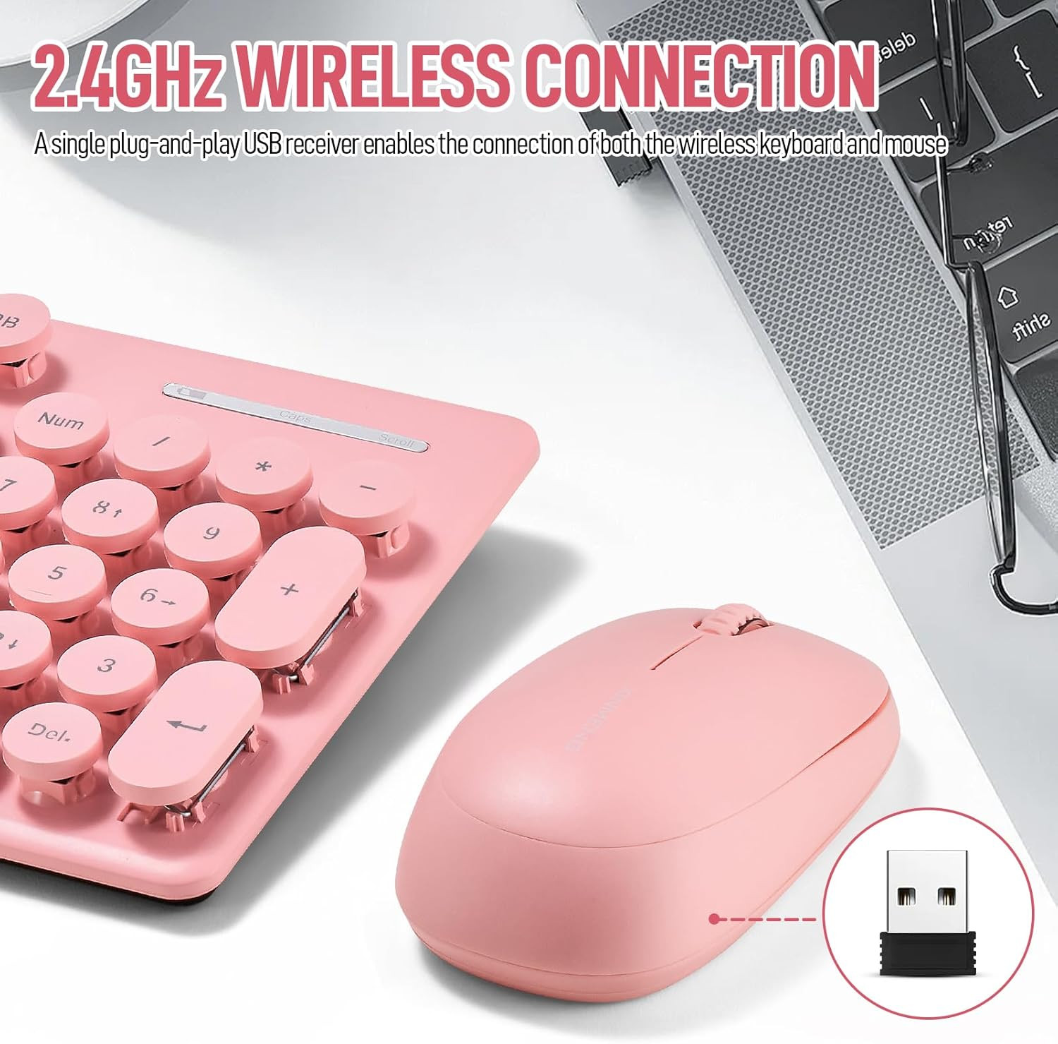 Wireless Keyboard and Mouse Combo, Full Size Compact Quiet Wireless Keyboard