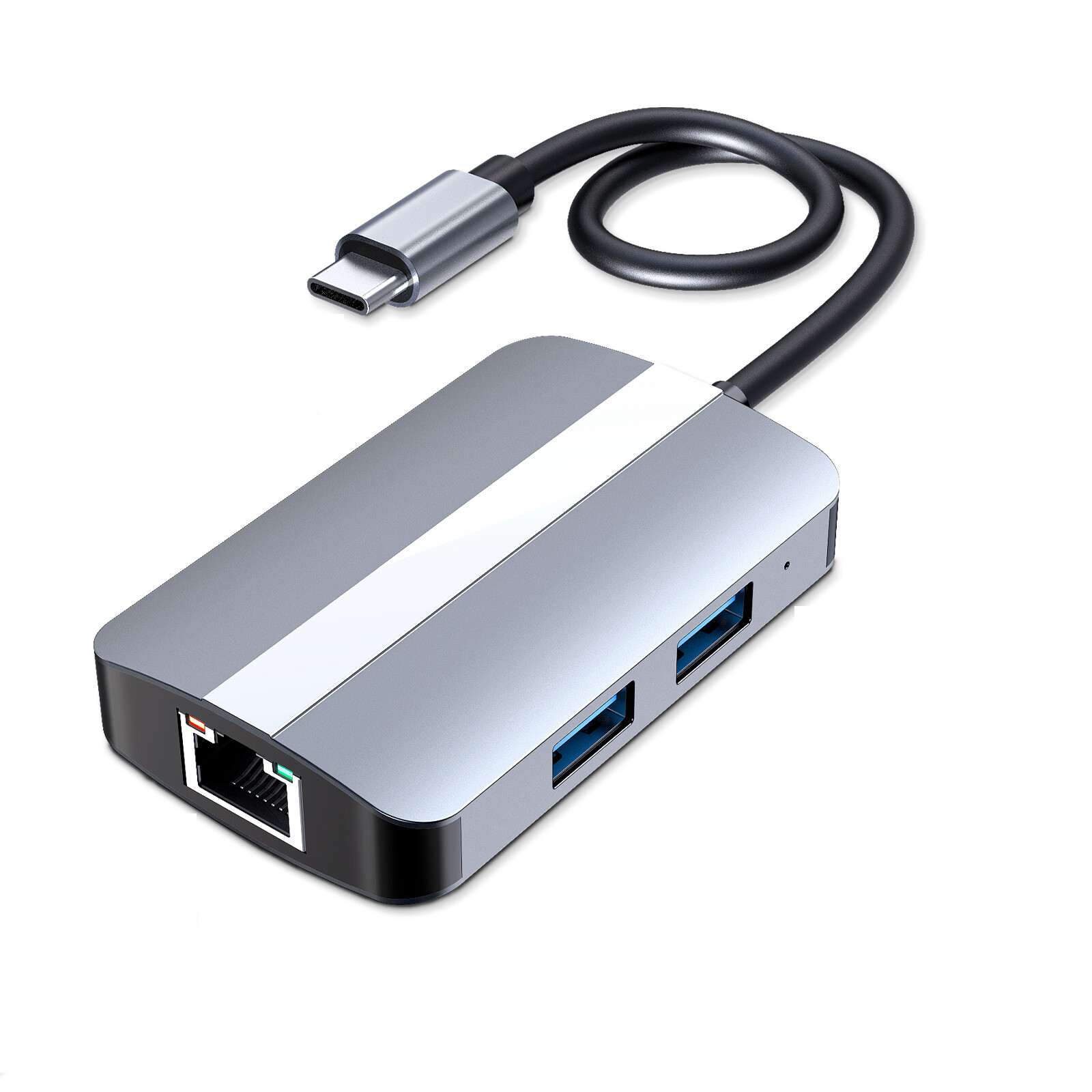USB C Hub 5 Port Multiport Adapter w RJ45 100Mbps & SD TF Card Reader for PC/Mac