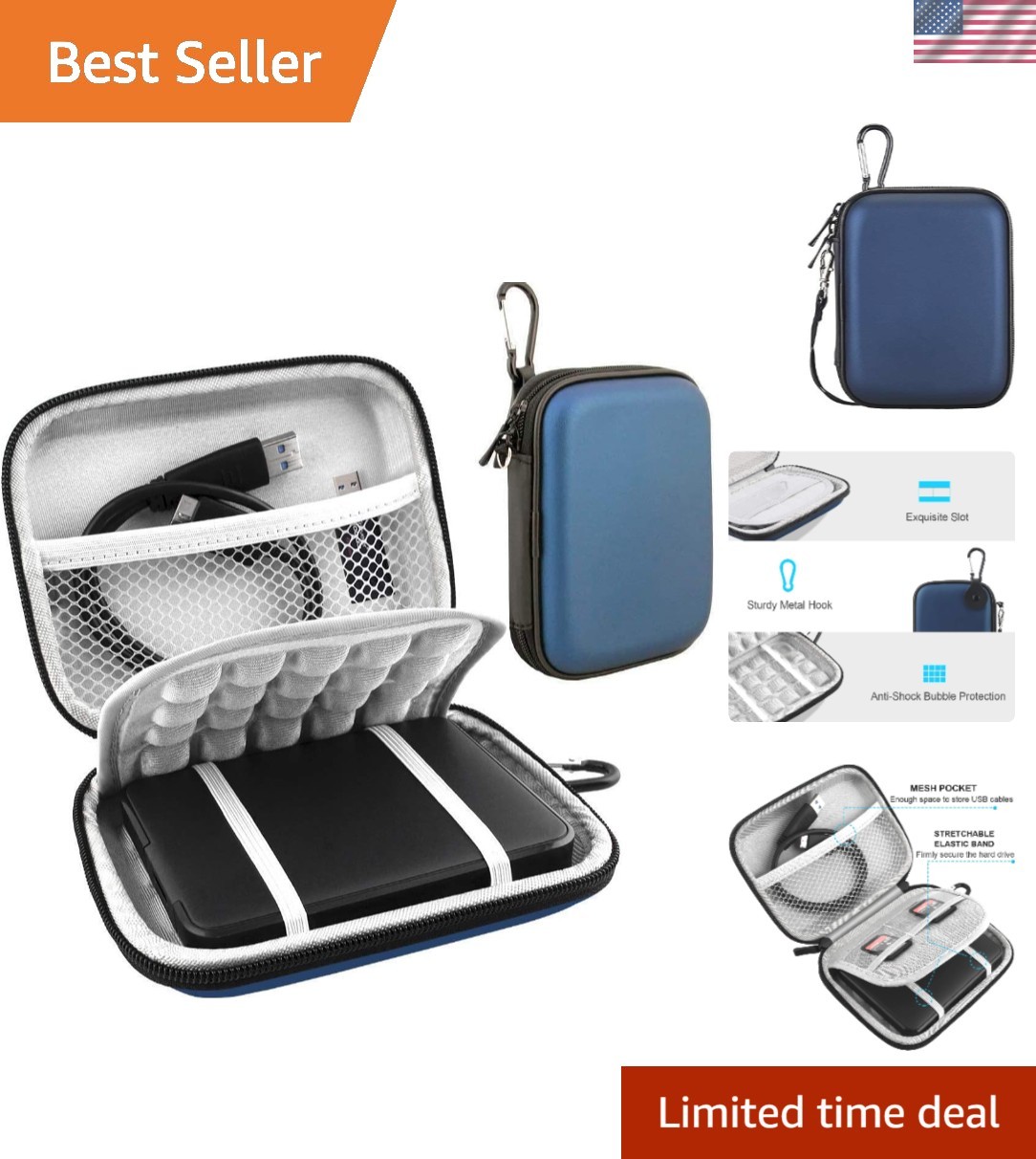 Portable Hard Drive Storage Bag for Seagate & Toshiba – Waterproof Blue