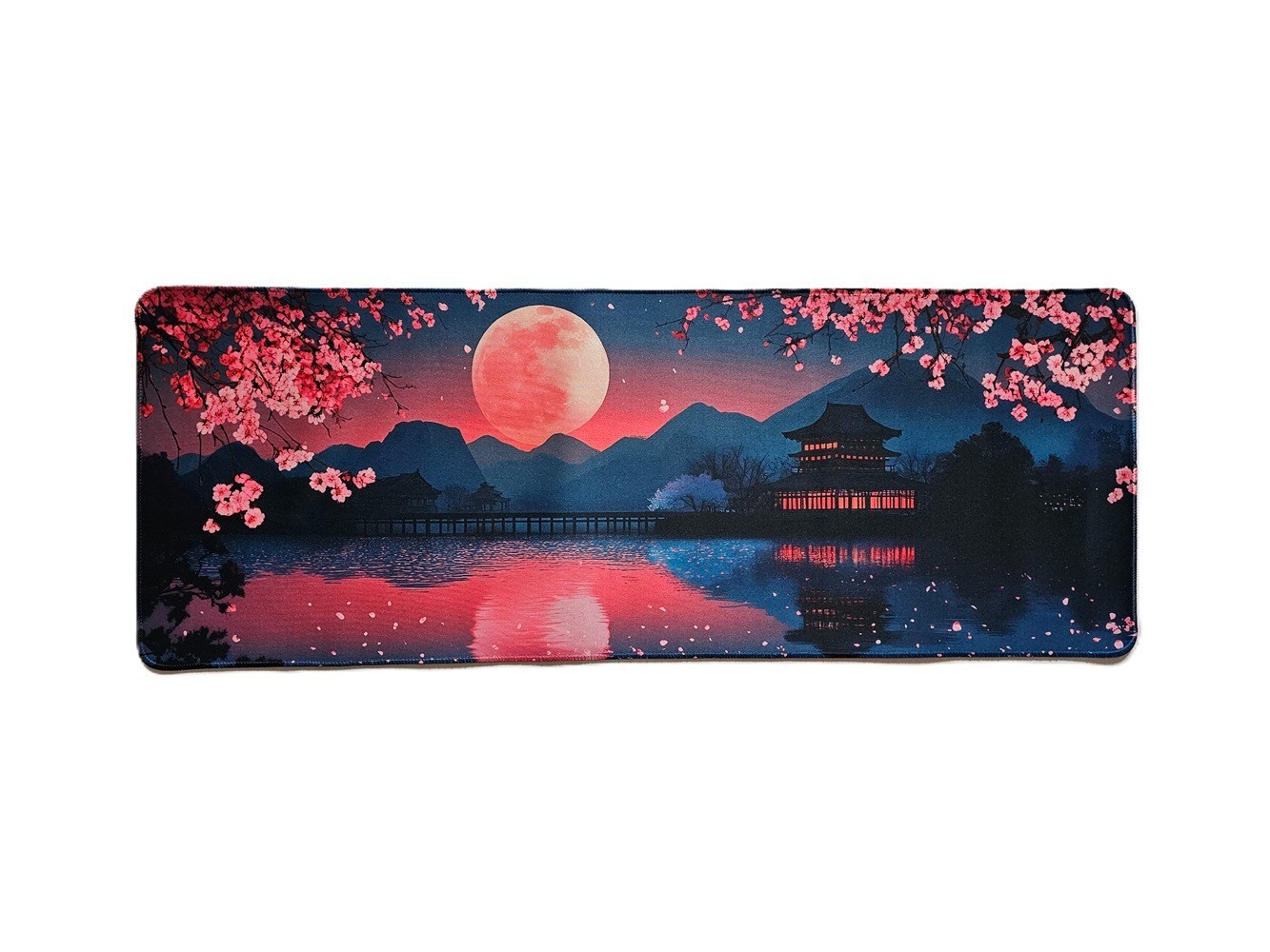 Cherry Blossom Red Moon XXL Mouse Pad / Desk Mat with Anti-slip Base 32″ x 12″