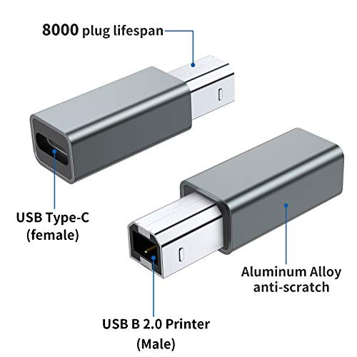 USB C Female to Printer Male Adapter (2-Pack), USB Type C to USB B Convert